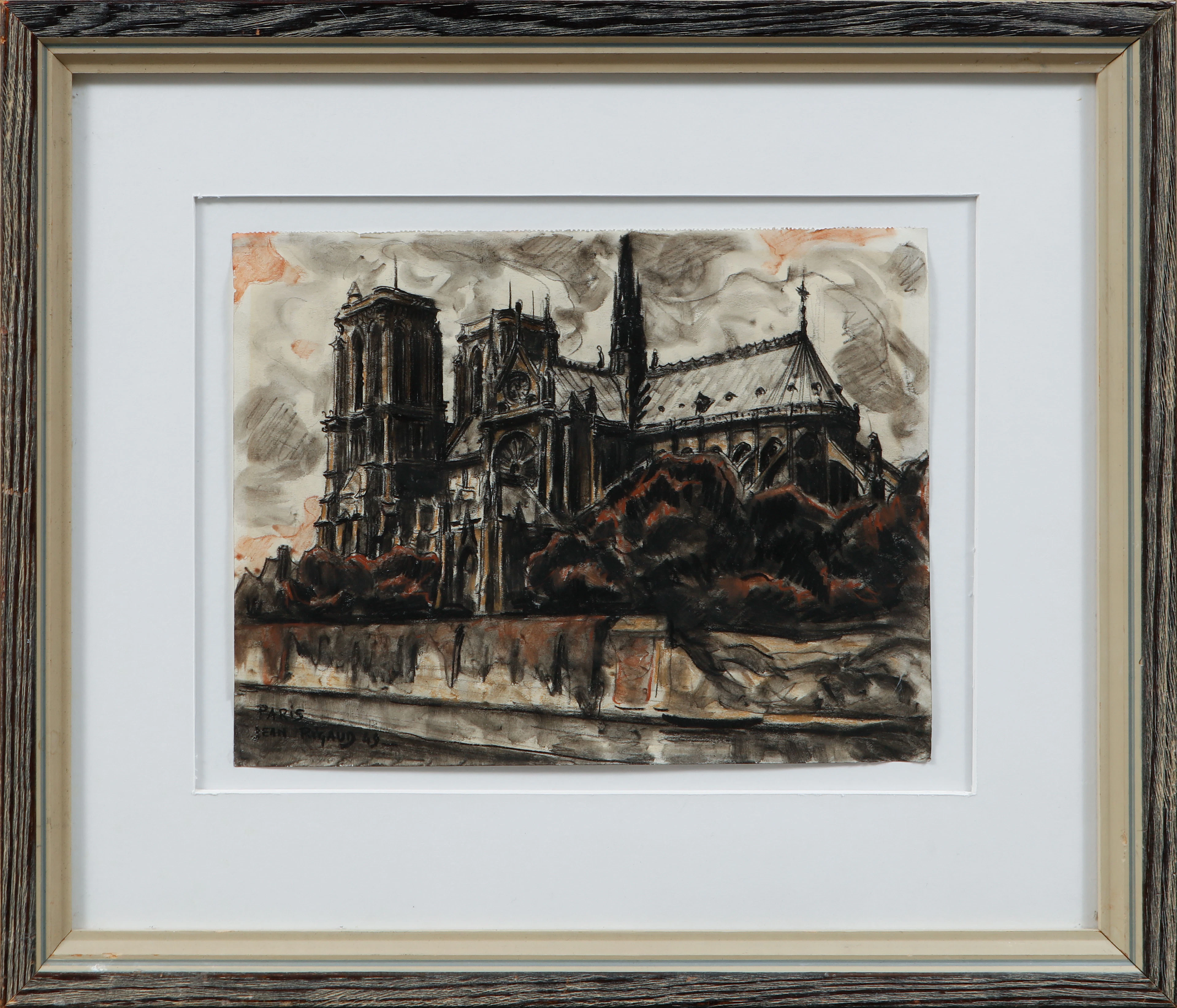 JEAN RIGAUD. Notre Dame, blandteknik, signerad och daterad 49.
