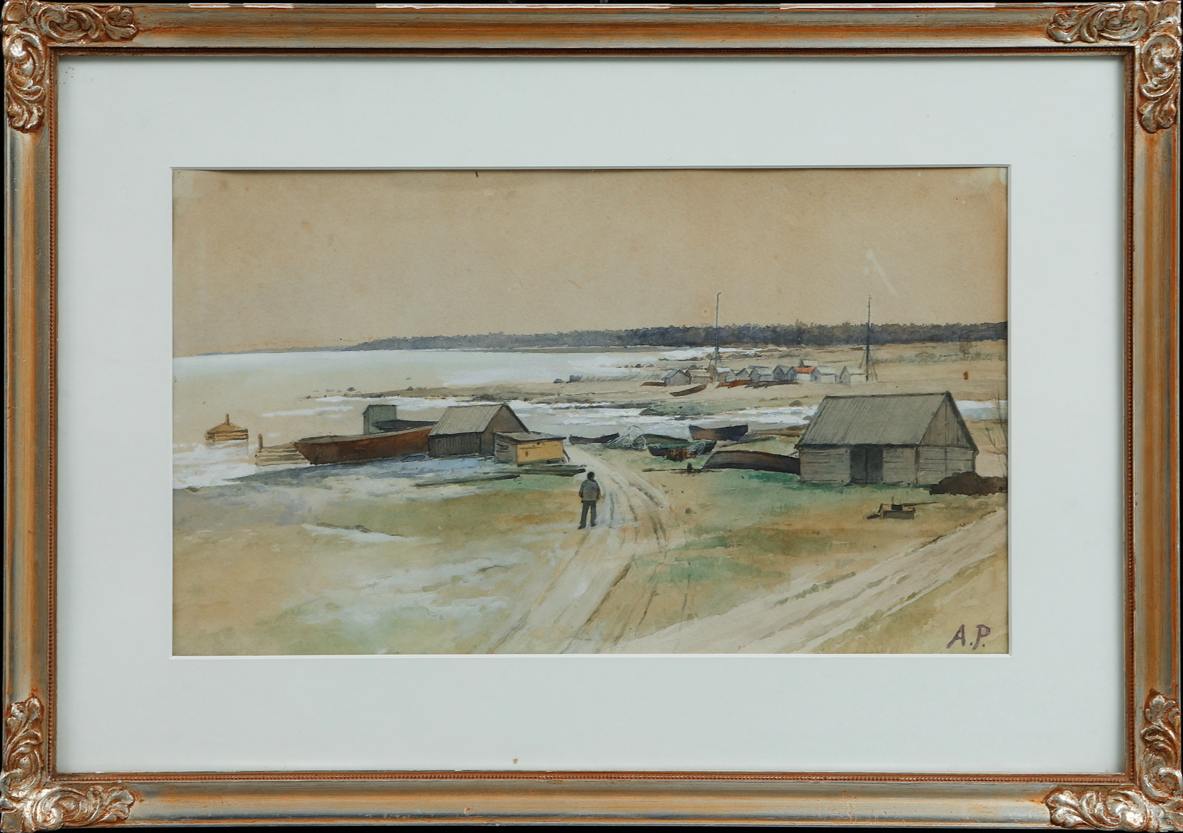 ANNA PALM DE ROSA. Tillskriven. "Fiskeläge Gotland, akvarell, signerad A.P.