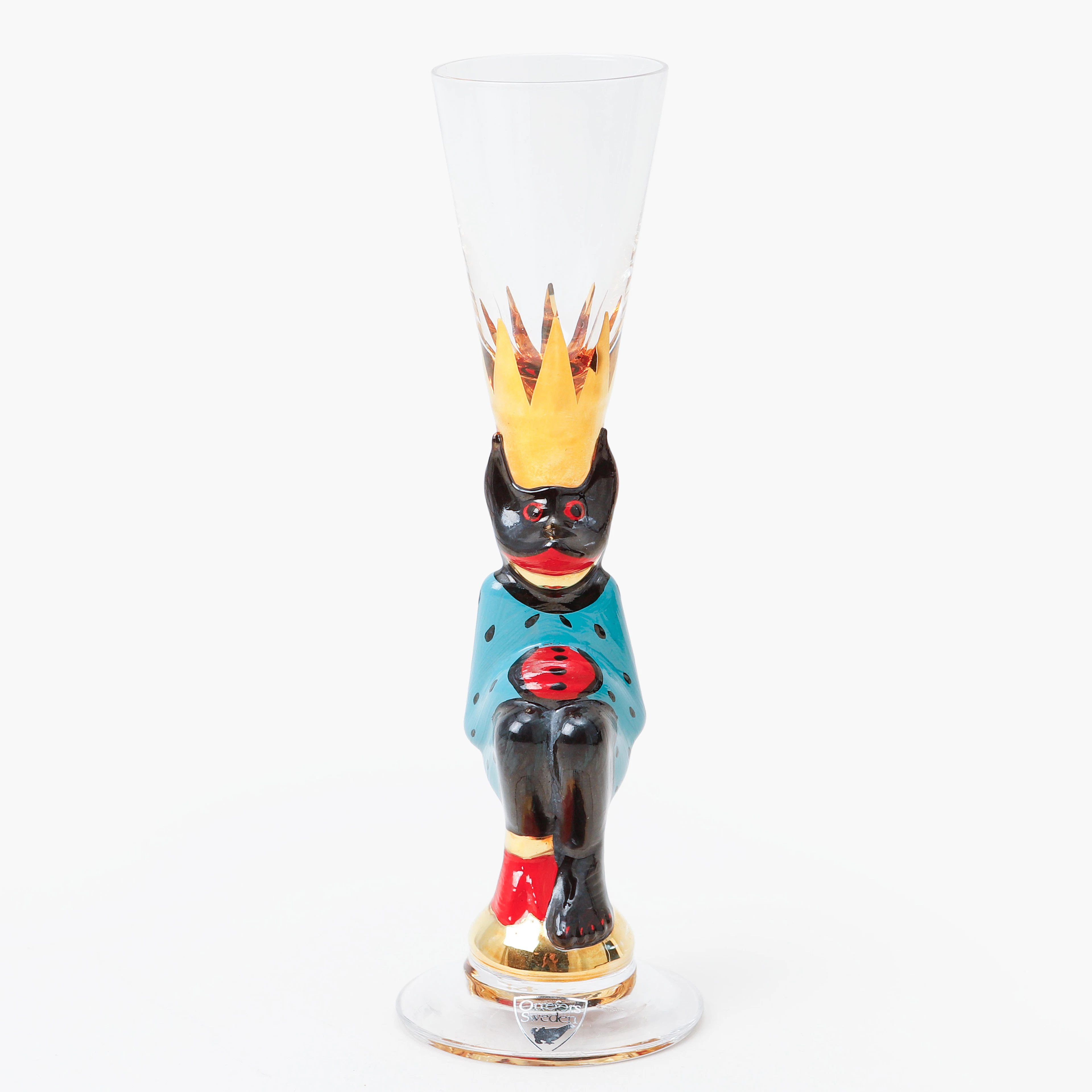 GUNNAR CYRÉN. Snapsglas, "Djävulsglas" Nobelservisen, Orrefors, turkos, 2008.