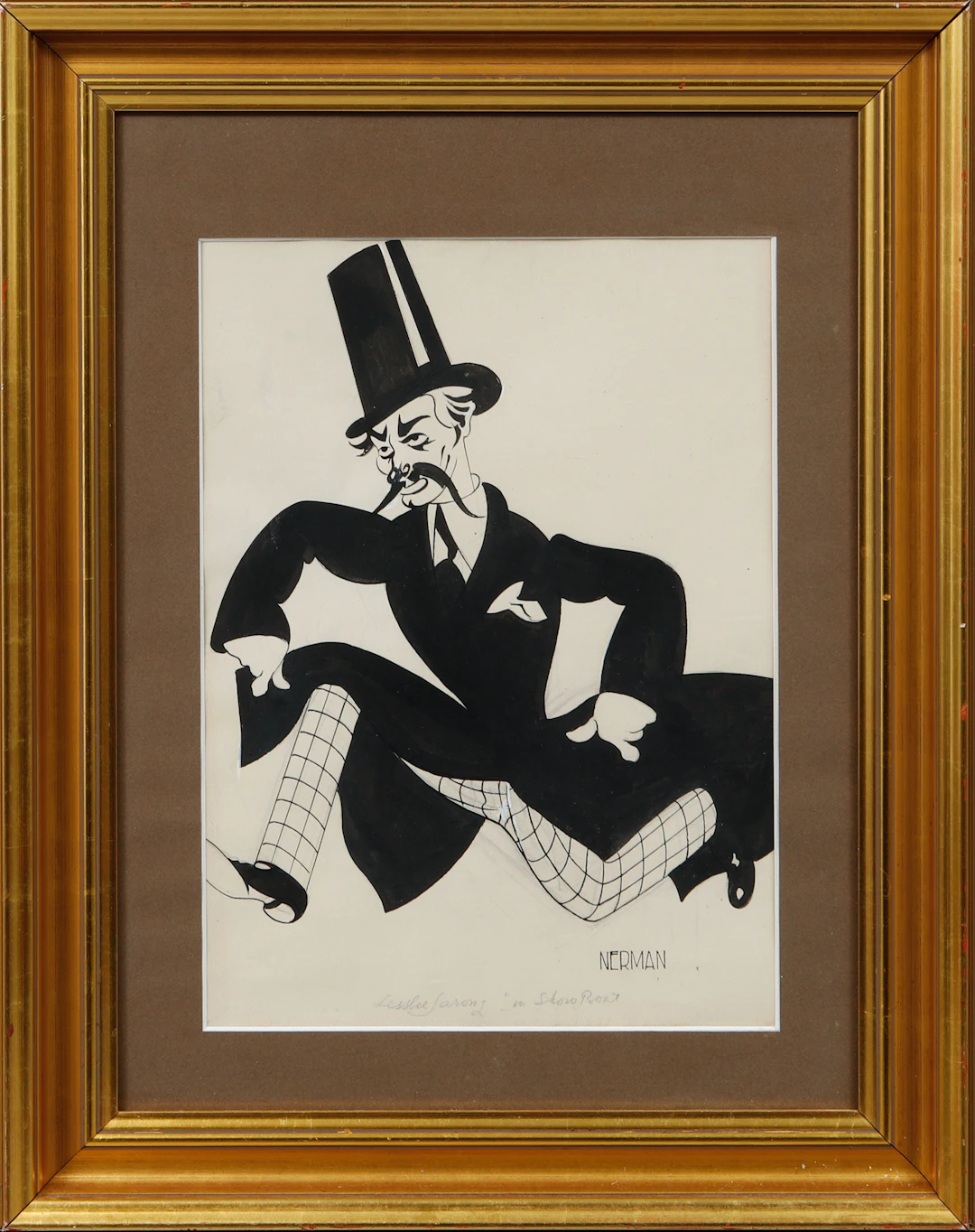 EINAR NERMAN. Karikatyr "Leslie Sarony, in Show Boat", tuschteckning, signerad.