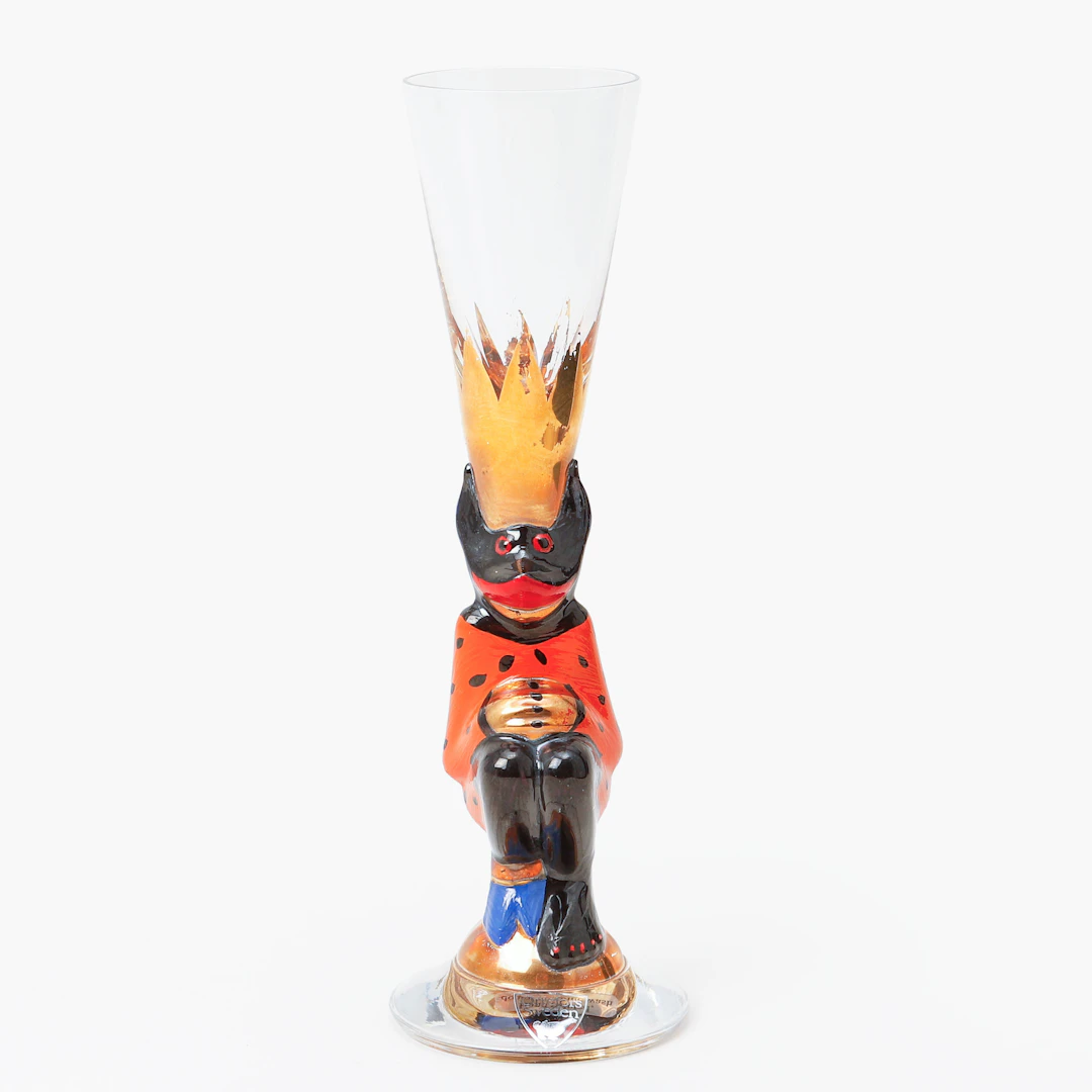 GUNNAR CYRÉN. Snapsglas, "Djävulsglas" Nobelservisen, Orrefors, orange, 2011.