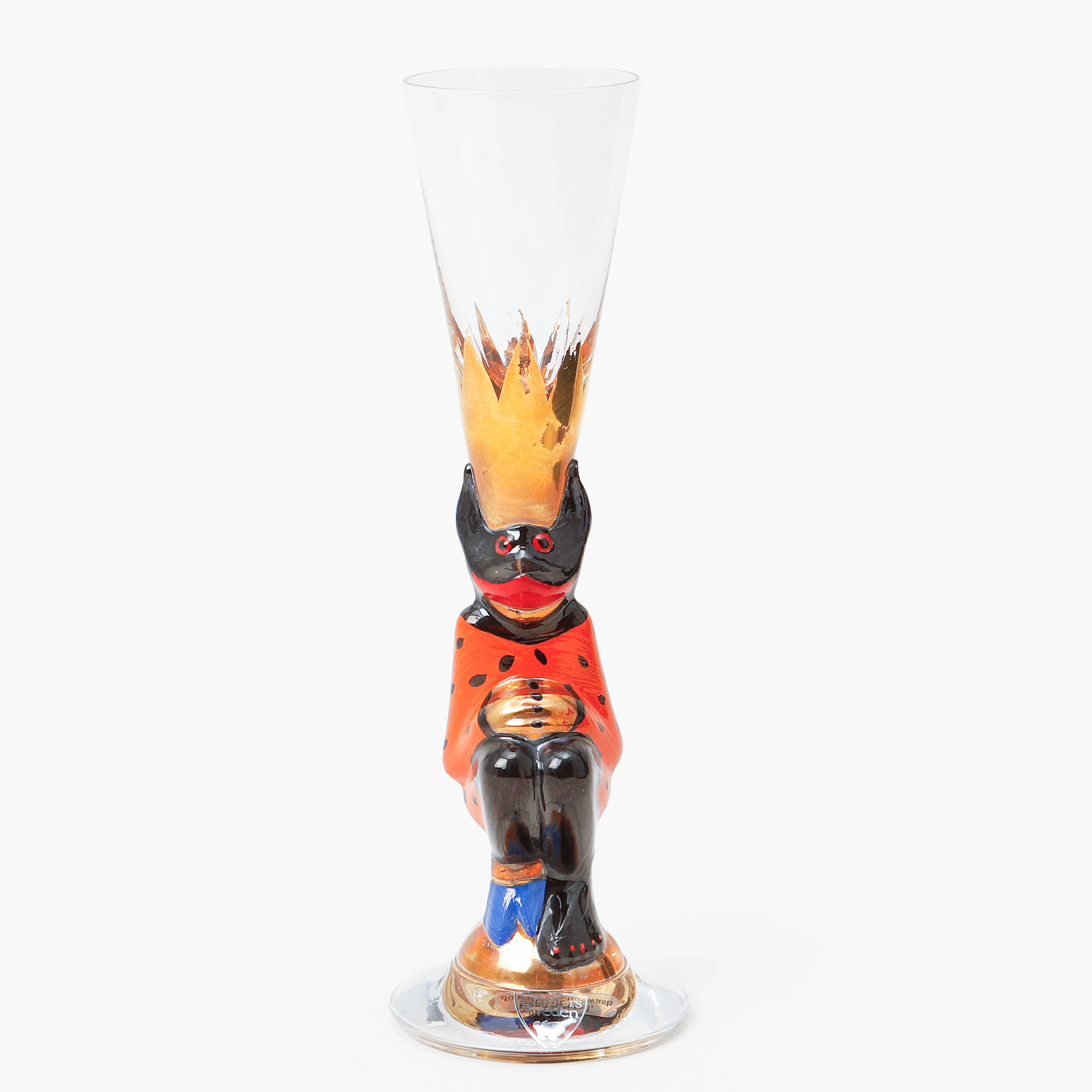 GUNNAR CYRÉN. Snapsglas, "Djävulsglas" Nobelservisen, Orrefors, orange, 2011.