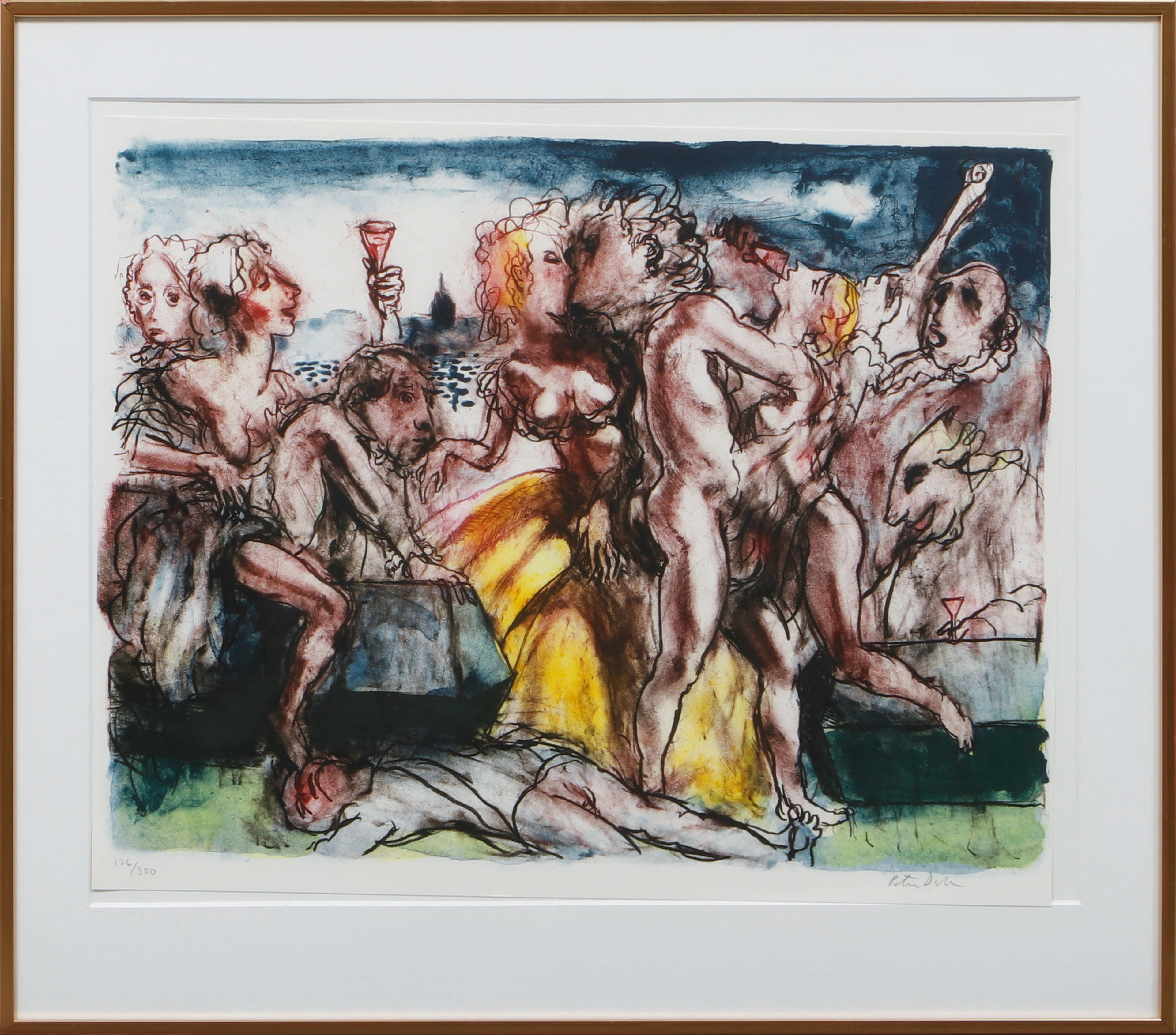 PETER DAHL. Figurscen. Färglitografi, signerad och numrerad 136/350.