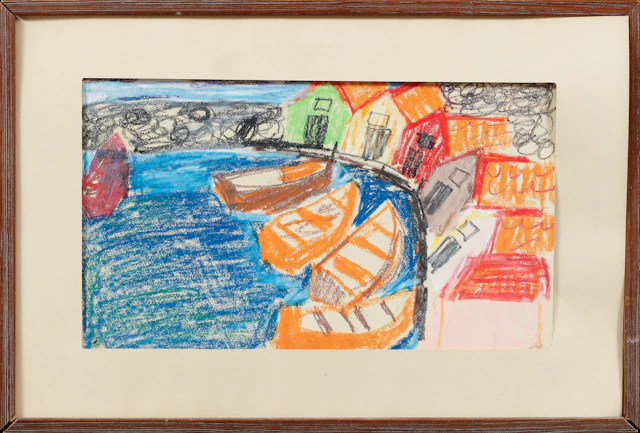LENA CRONQVIST. TILLSKRIVEN. Pastell från Brevikshamn, "Del av affisch