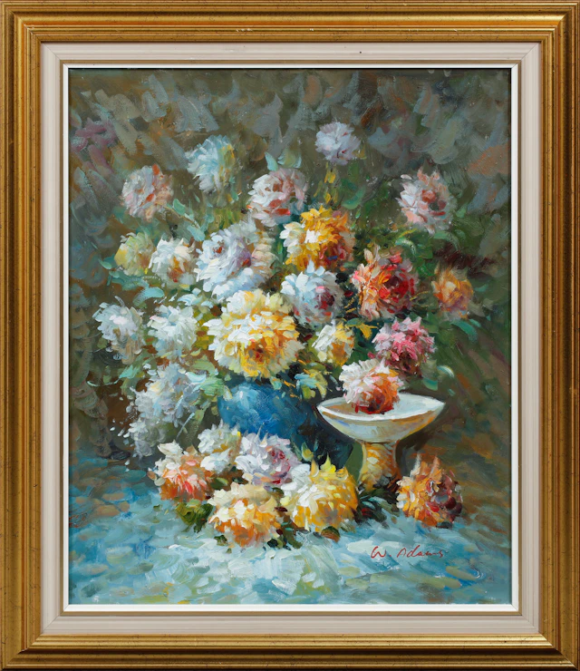 WALTER ADAMS. Stilleben, olja på duk, signerad.