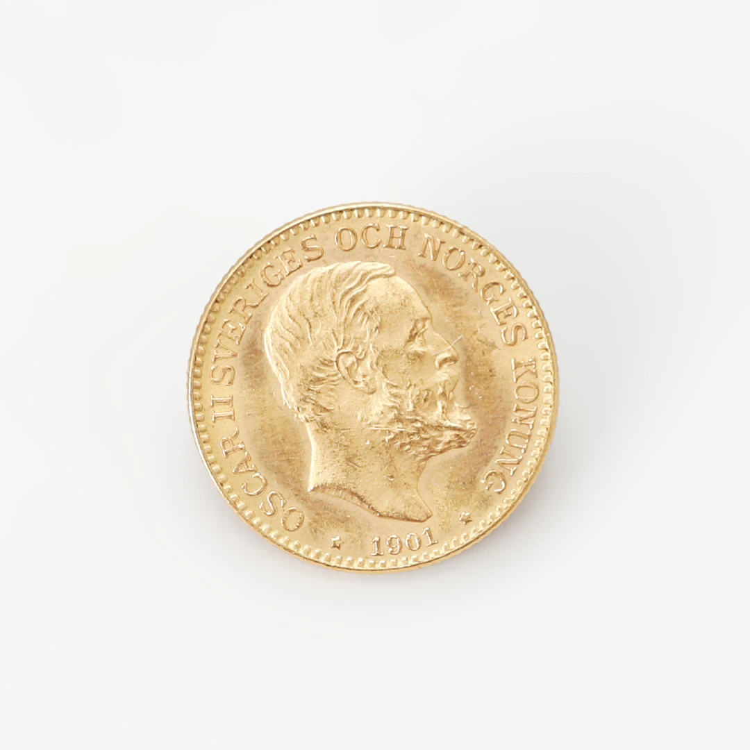 GULDMYNT, Oscar II, 10 kronor 1901, 21,6 k.