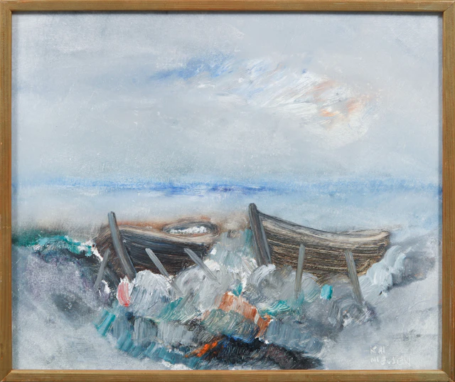 KAI NIELSEN, "Båtar", olja på pannå, signerad.