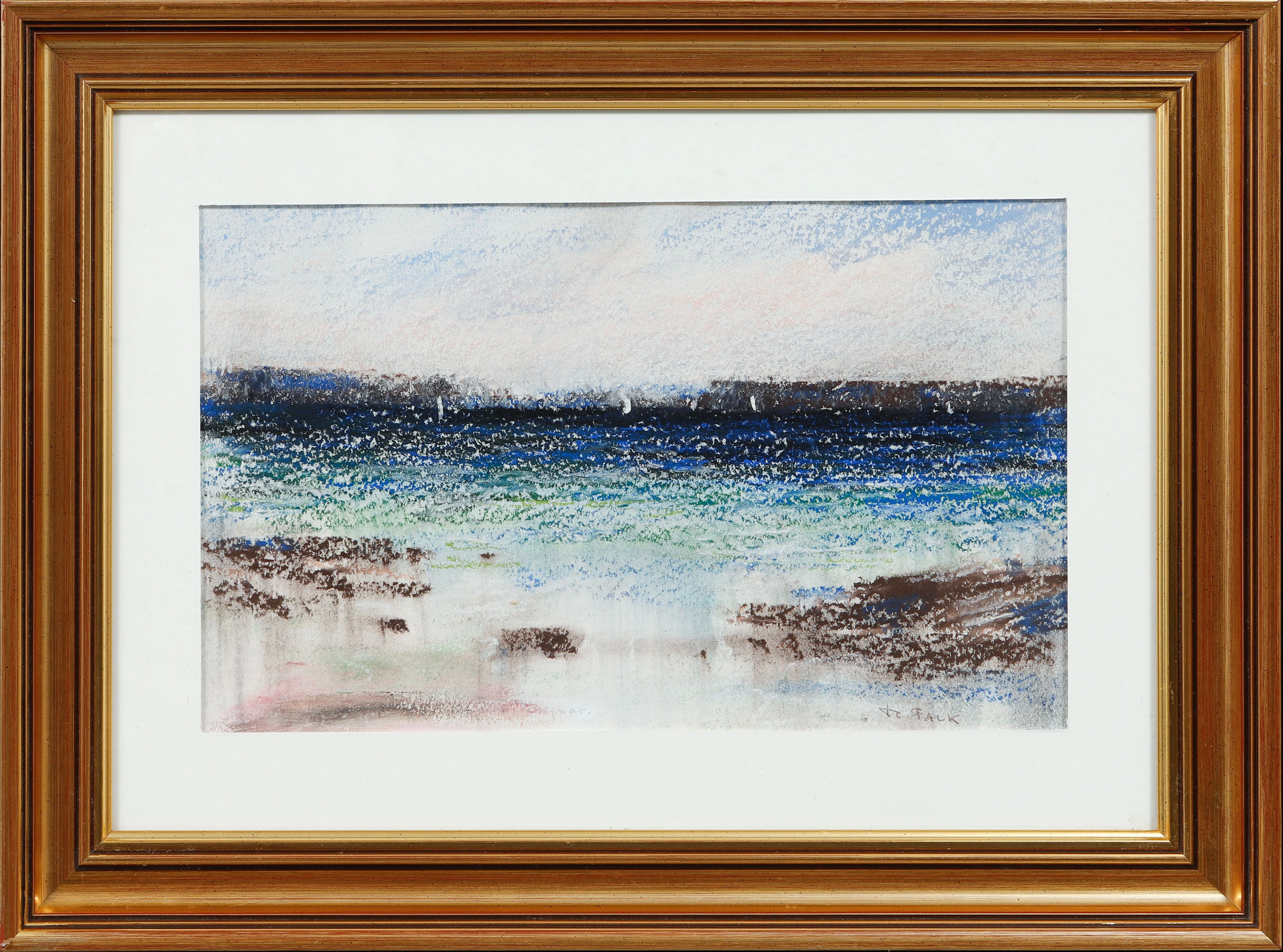 RAGNAR FALK. Kustbild, pastell, signerad.