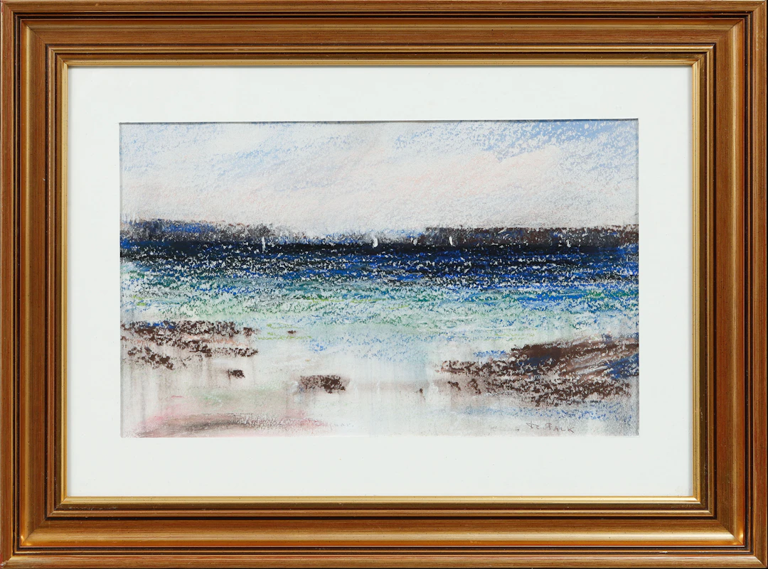RAGNAR FALK. Kustbild, pastell, signerad.