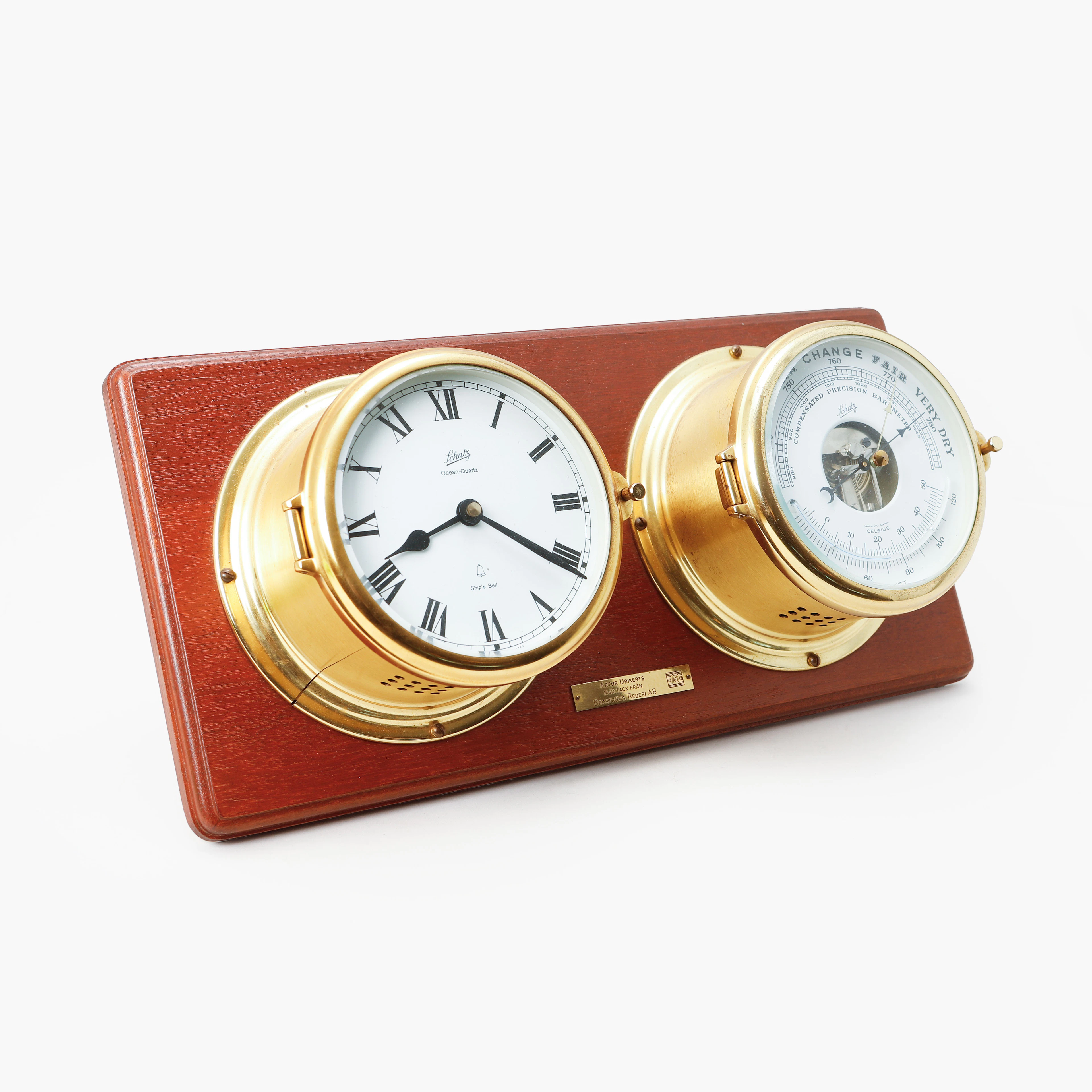 SKEPPSKLOCKA och BAROMETER, Schatz, quartz, monterad på träplatta.