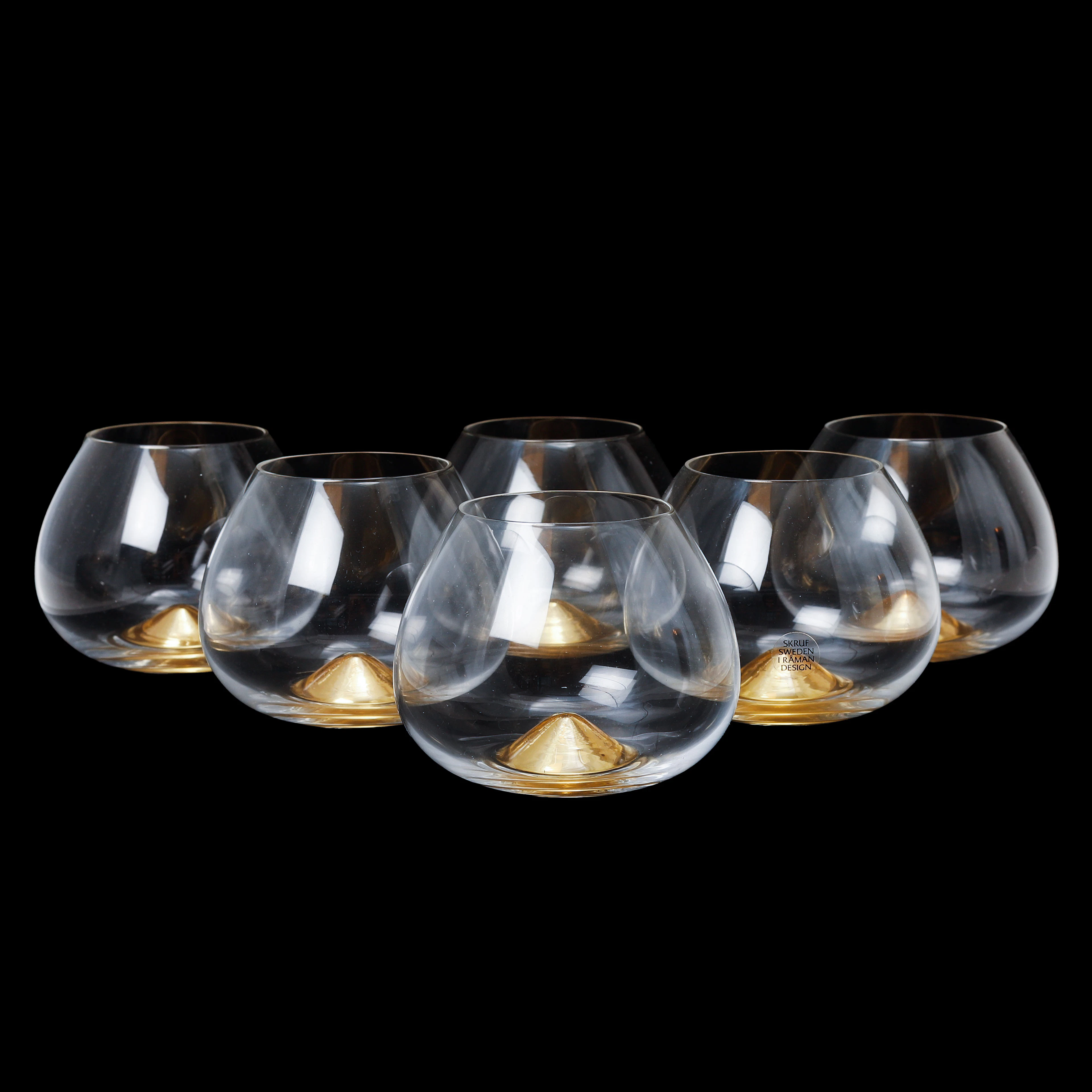 INGEGERD RÅMAN. Konjakskupor, 6 stycken, Skrufs Glasbruk.