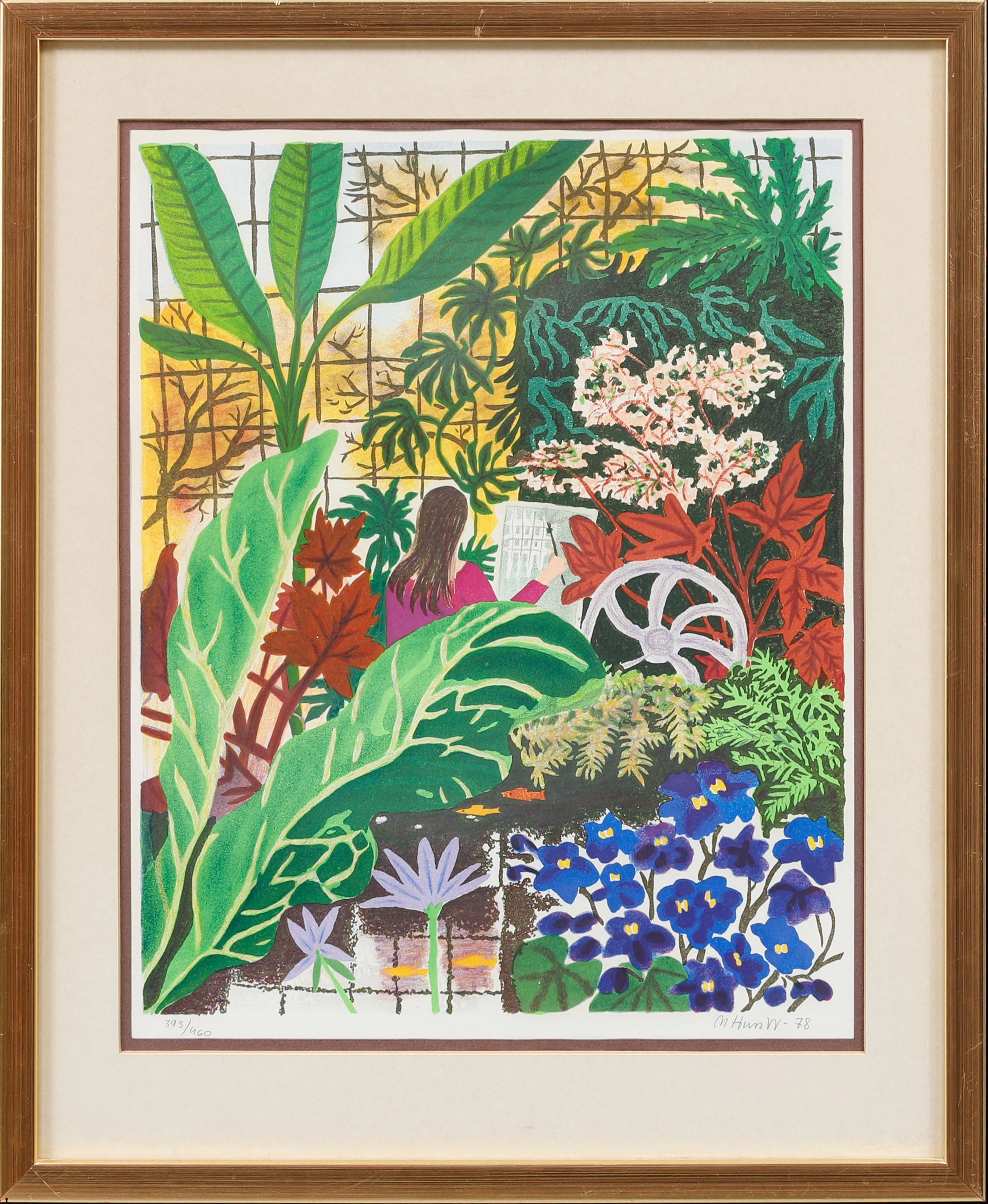 MONA HUSS WALIN. "Palmhuset", färglitografi, signerad och numrerad 393/460.