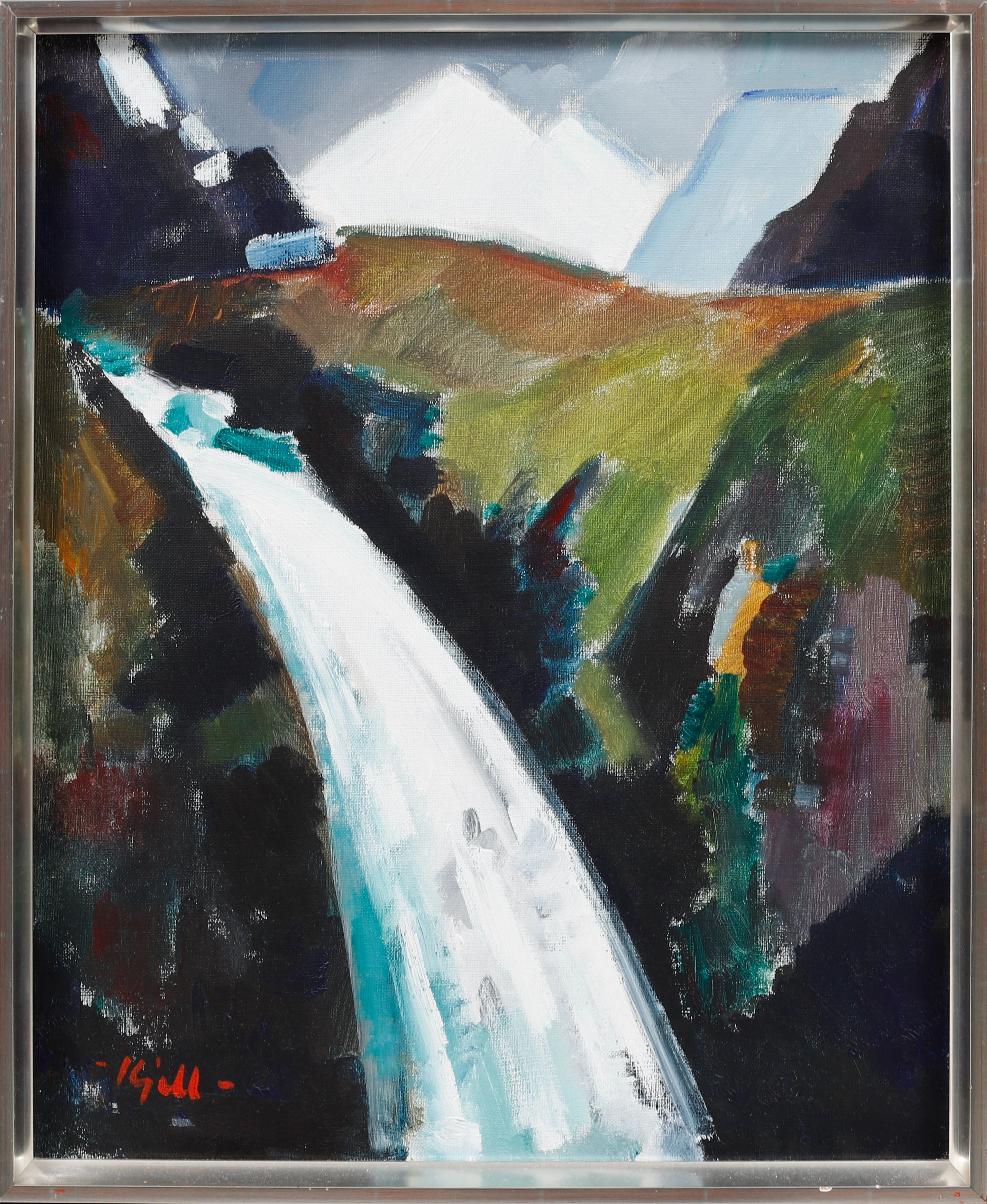 KJELL LEANDER ENGSTRÖM. Vattenfall, olja på duk, signerad.