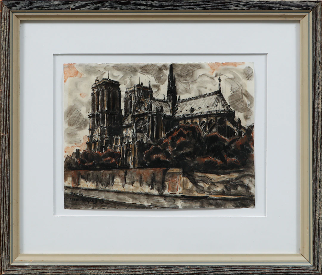 JEAN RIGAUD. Notre Dame, blandteknik, signerad och daterad 49.