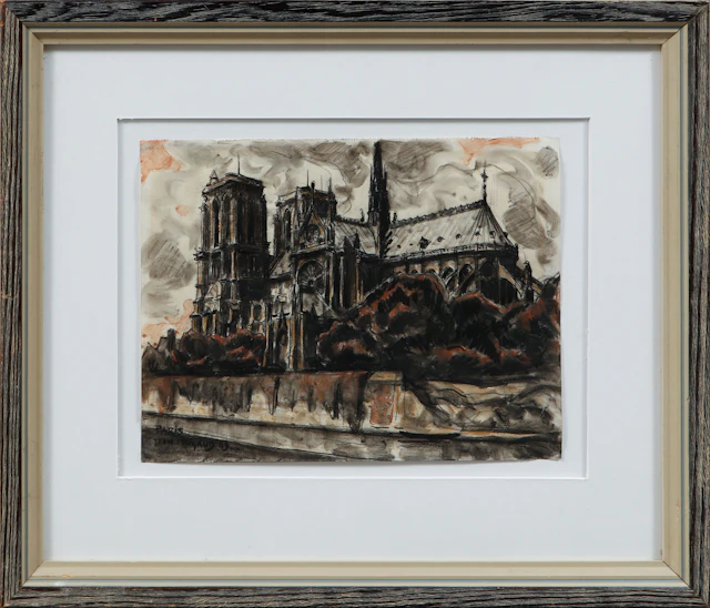 JEAN RIGAUD. Notre Dame, blandteknik, signerad och daterad 49.