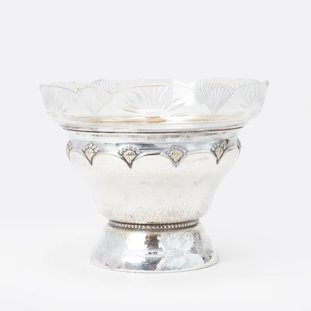 SKÅL på FOT, nysilver med glasinsats, Danmark, 1900-talets tidigare hälft.