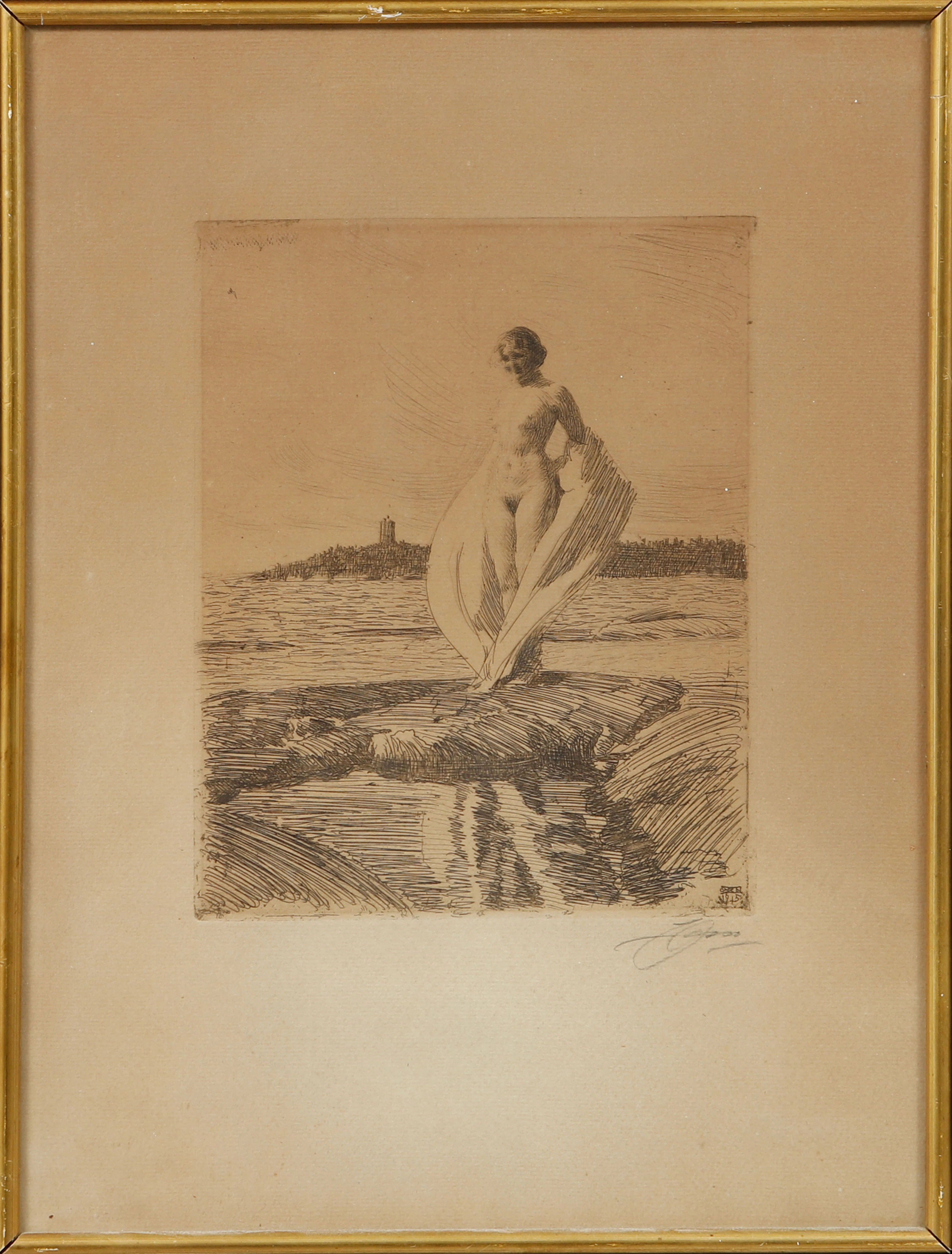 ANDERS ZORN. "Svanen", etsning, signerad.