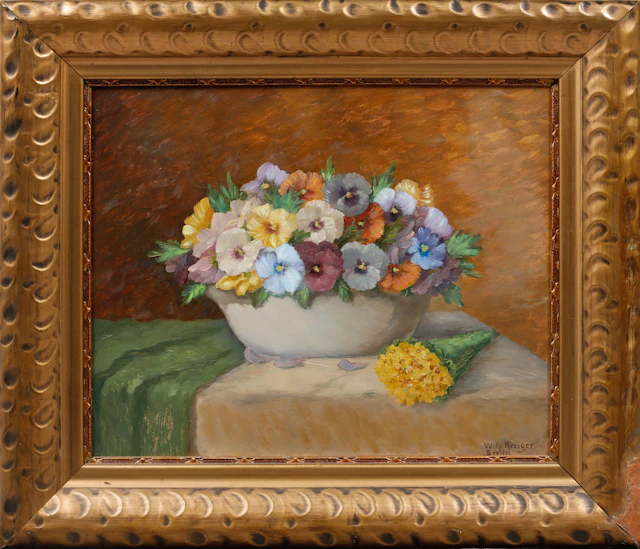 WILHELM KRUGER. Blomsterstilleben, olja på pannå, signerad.