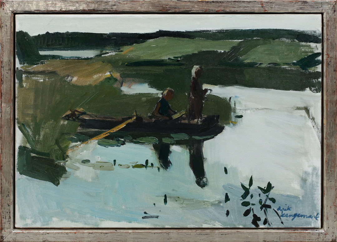 ERIK LANGEMARK. Figurer i eka, olja på duk, signerad.
