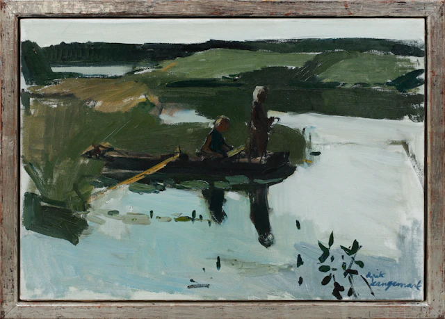 ERIK LANGEMARK. Figurer i eka, olja på duk, signerad.