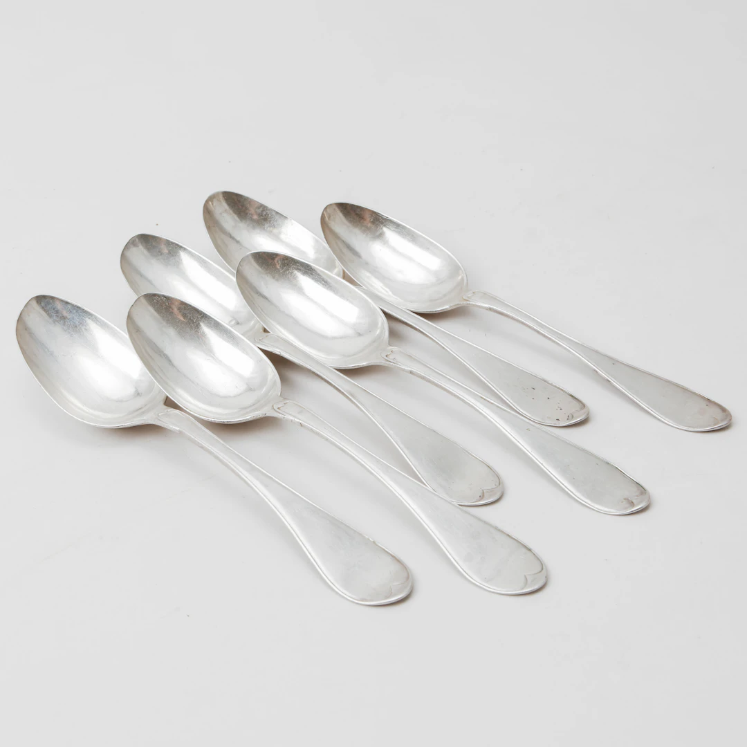 ILS TORNBERG. Skedar, 6 stycken, silver, Linköping, 1797. Cirka vikt 380 gram.