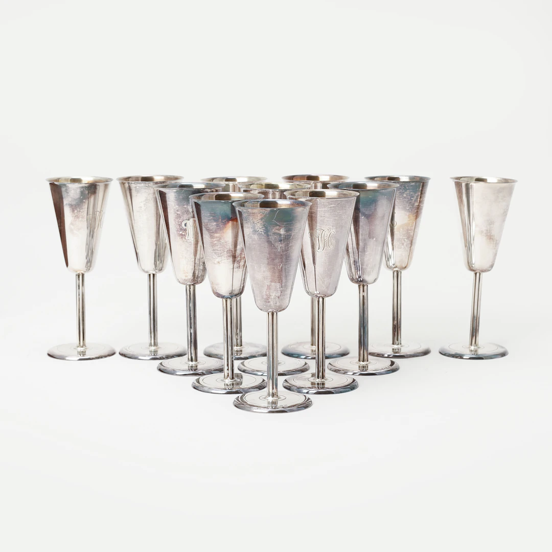 SPETSGLAS, 12 st, silver, ca 560 gram, C.G. Hallberg, Stockholm, 1953.