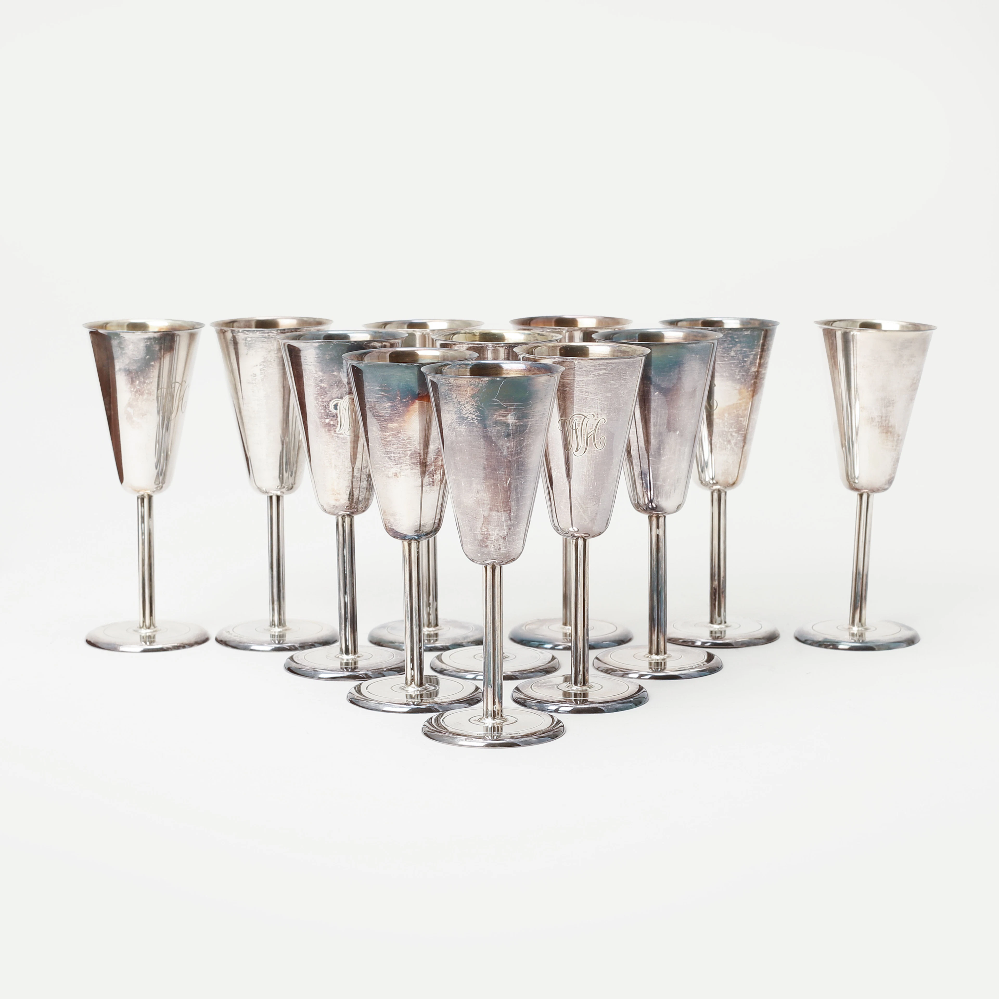 SPETSGLAS, 12 st, silver, ca 560 gram, C.G. Hallberg, Stockholm, 1953.