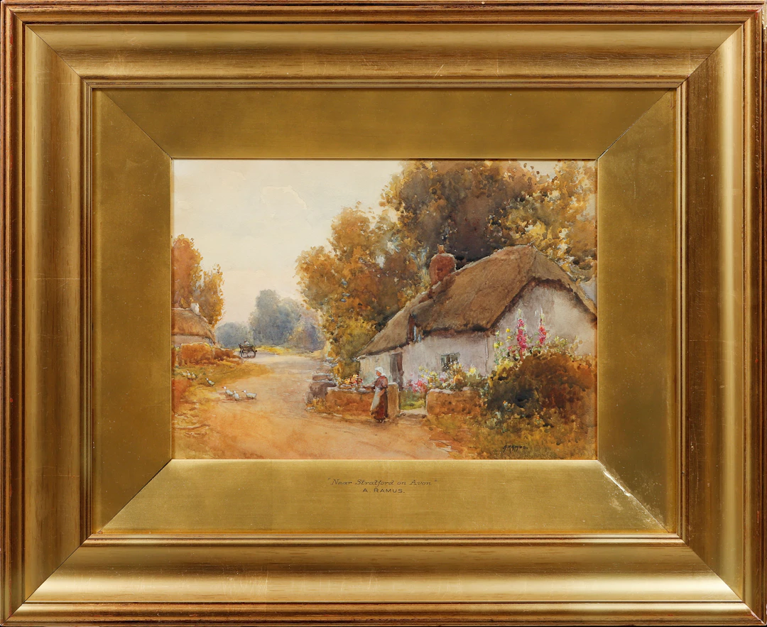 AUBREY RAMUS. "Near Stratford in Avon", akvarell, signerad.