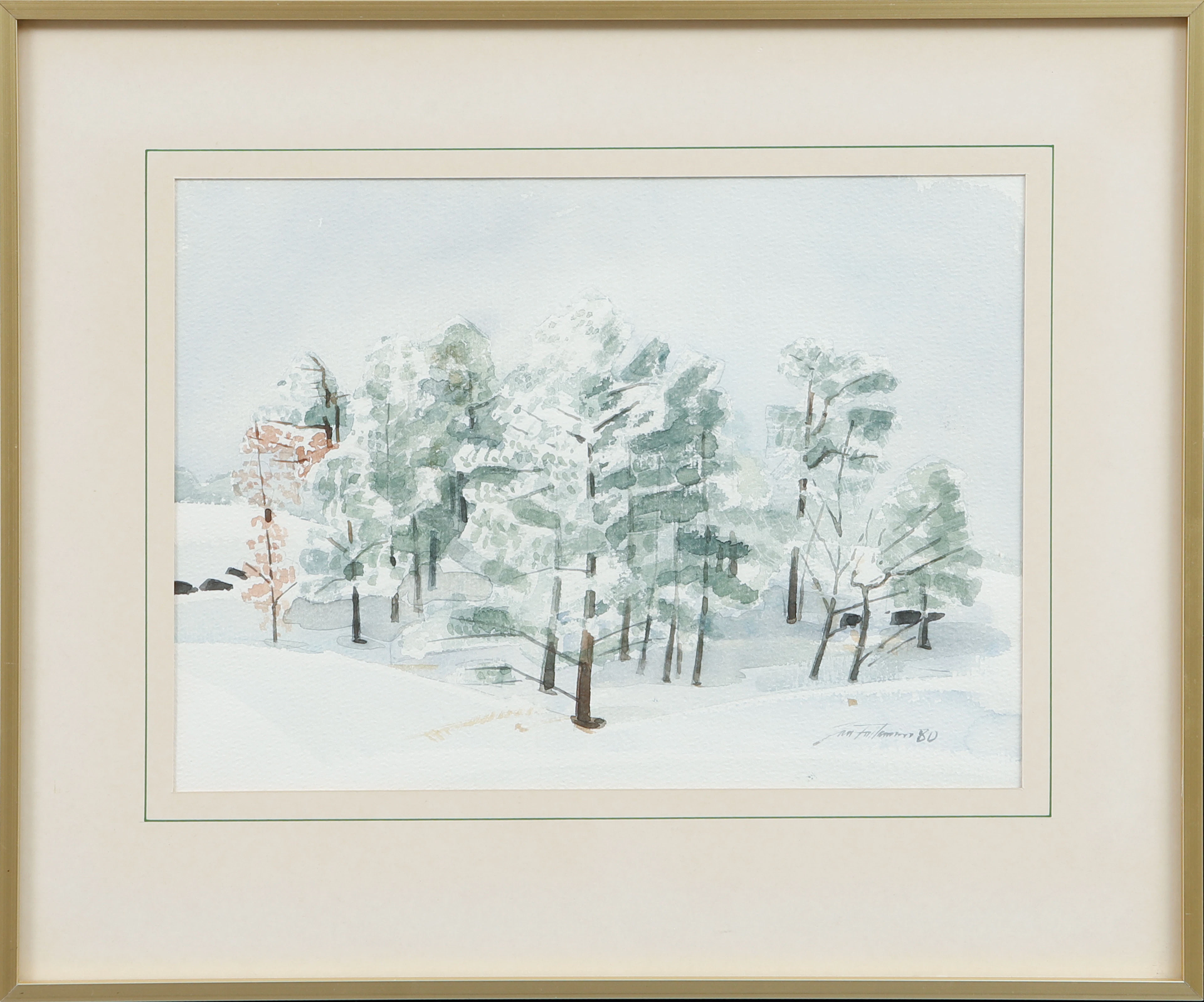 JAN FALKMAN. "Rimfrostdag", akvarell, signerad och daterad 80.