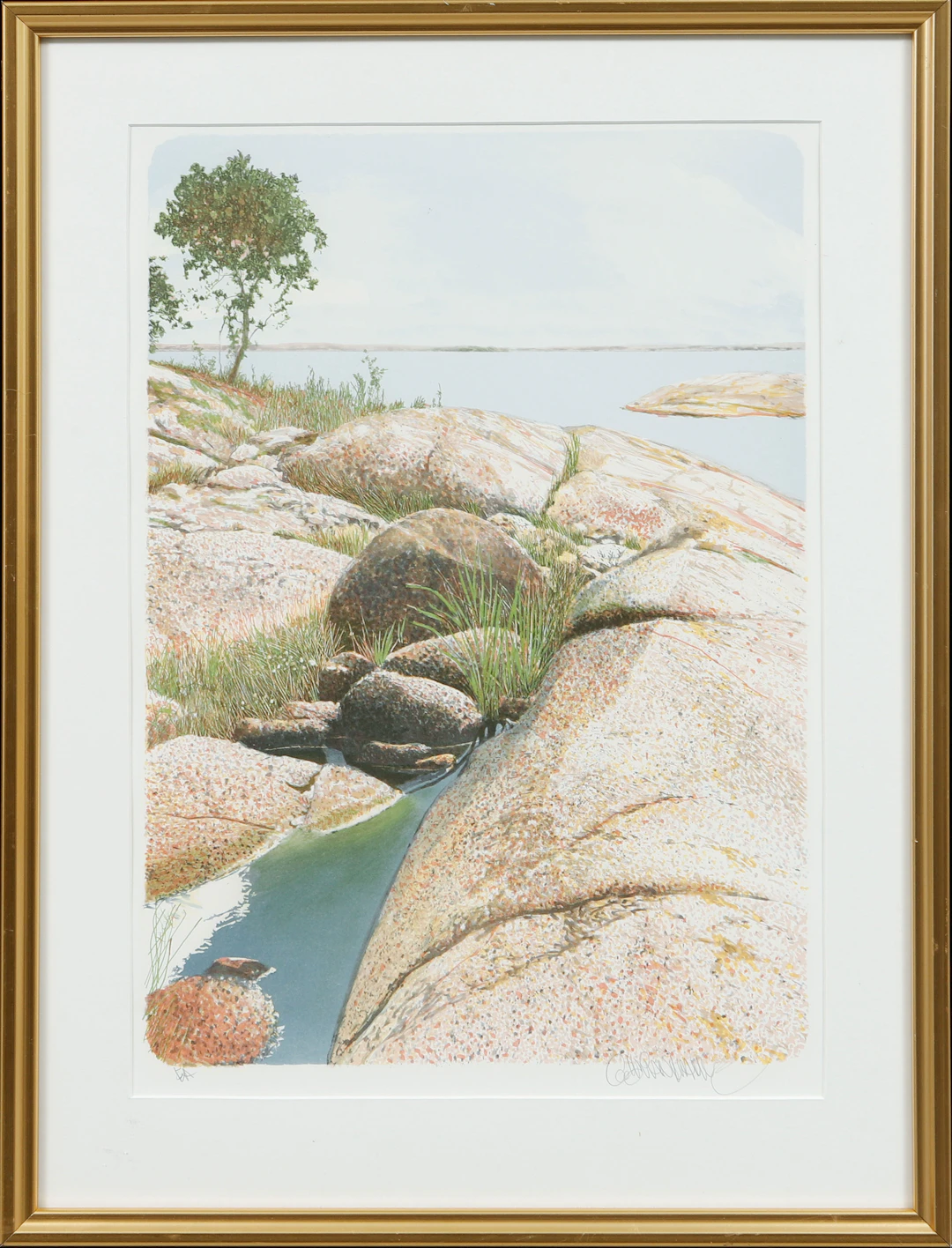 GÖRAN HAHNE. Skärgårdsmotiv, färglitografi, signerad.EA.