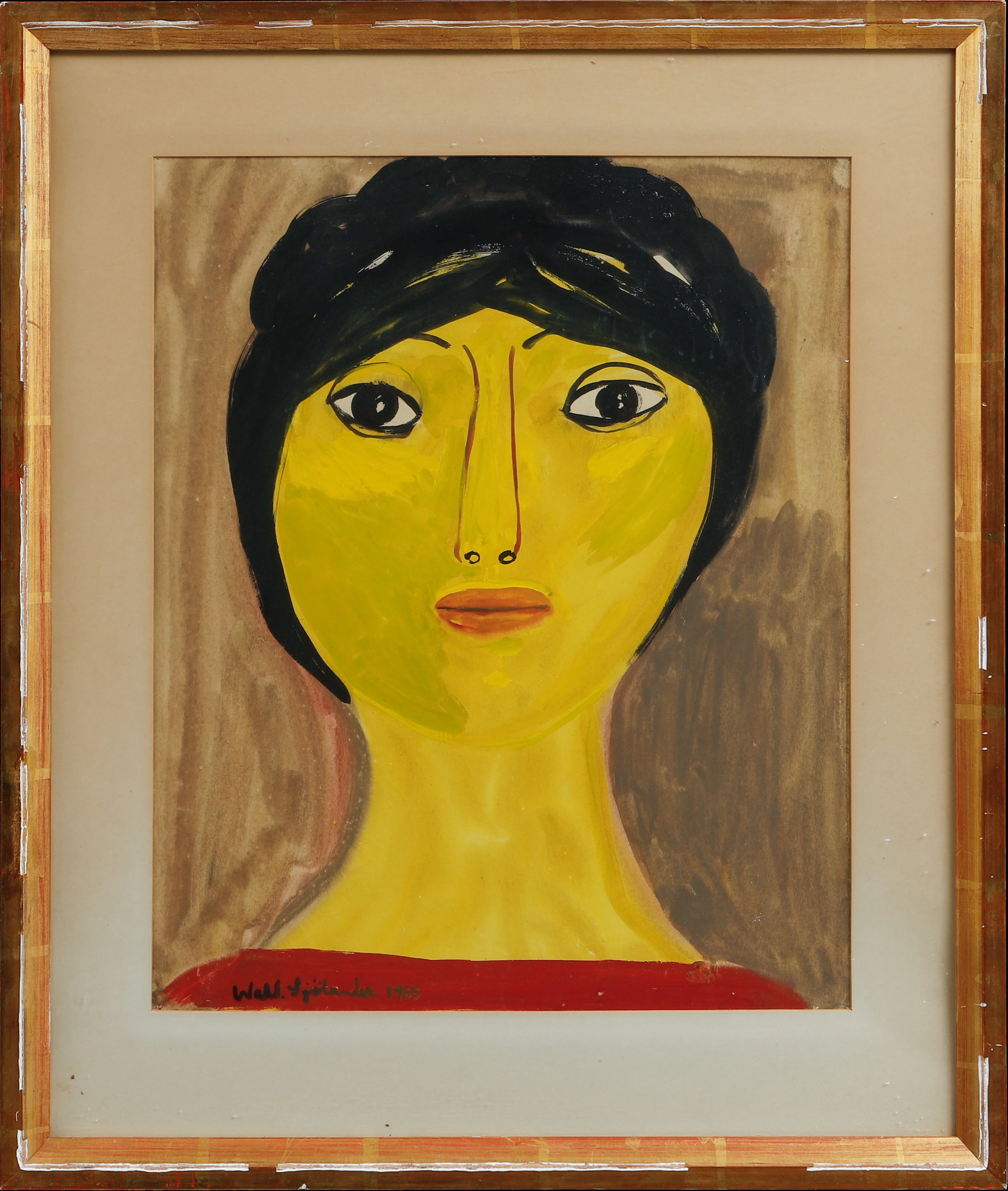 WALDEMAR SJÖLANDER. Porträtt, gouache, signerad och daterad 1955.