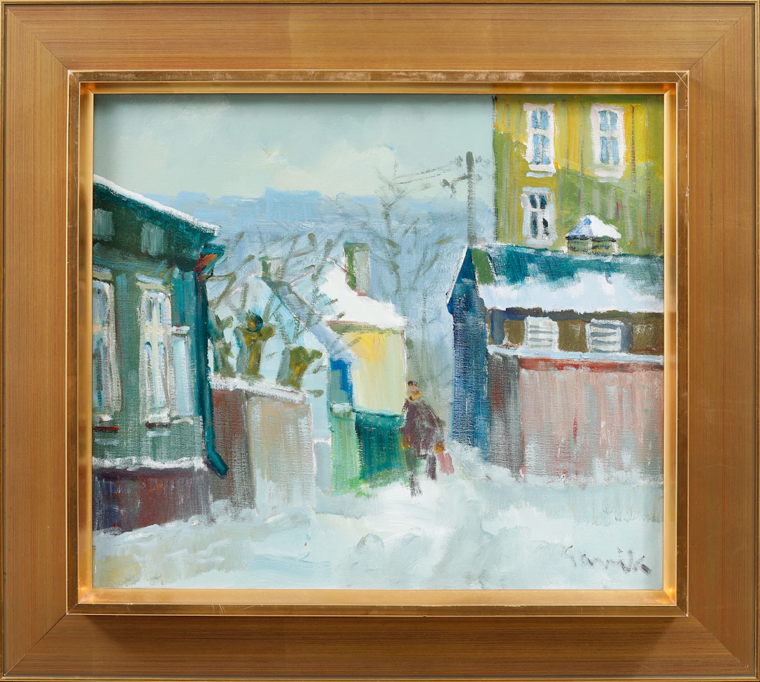 TAGE GAVIK. "Gröna gatan, Majorna", olja på duk, signerad.