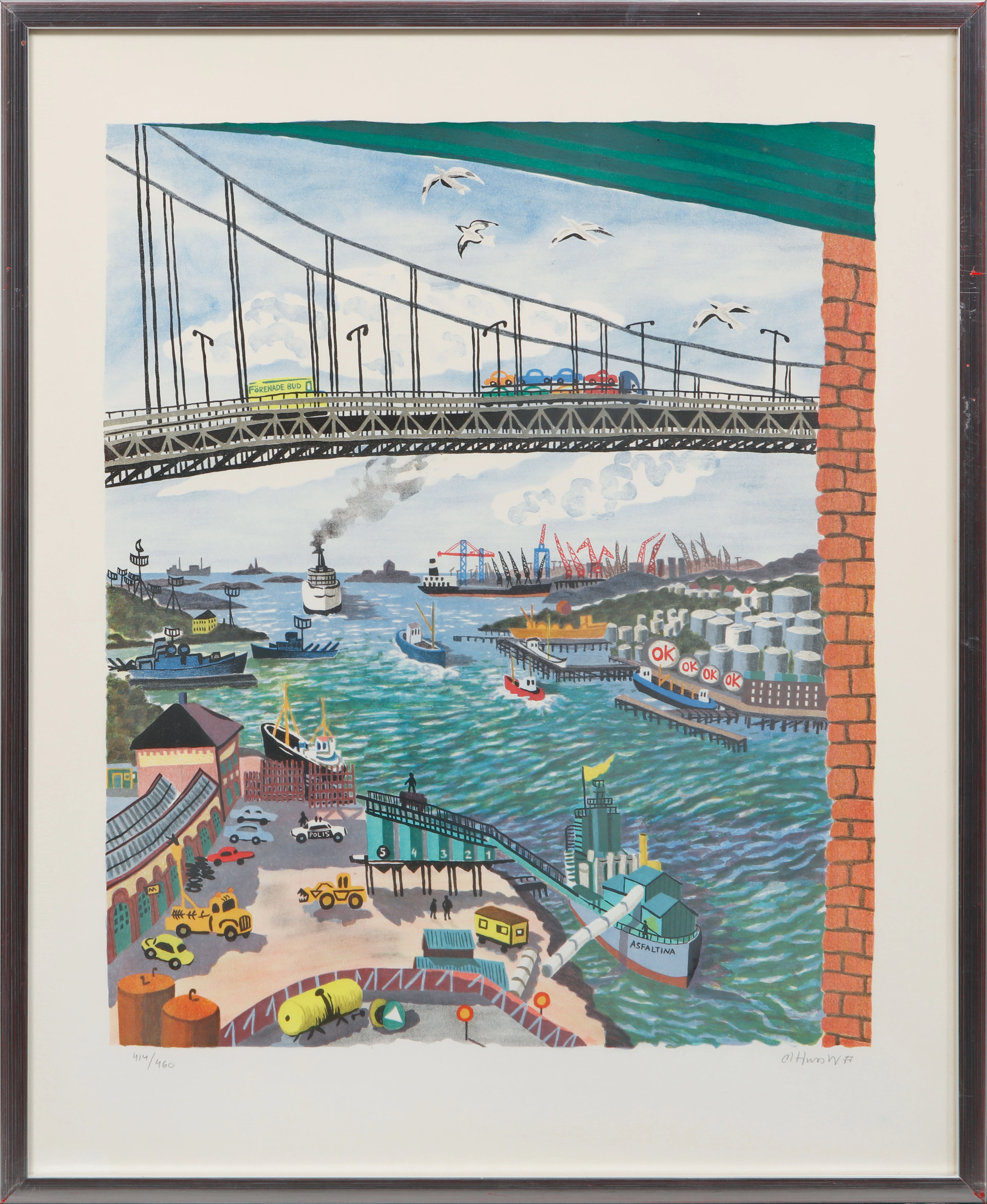 MONA HUSS WALIN. "Älvsborgsbron", färglitografi, signerad och numrerad 414/460.