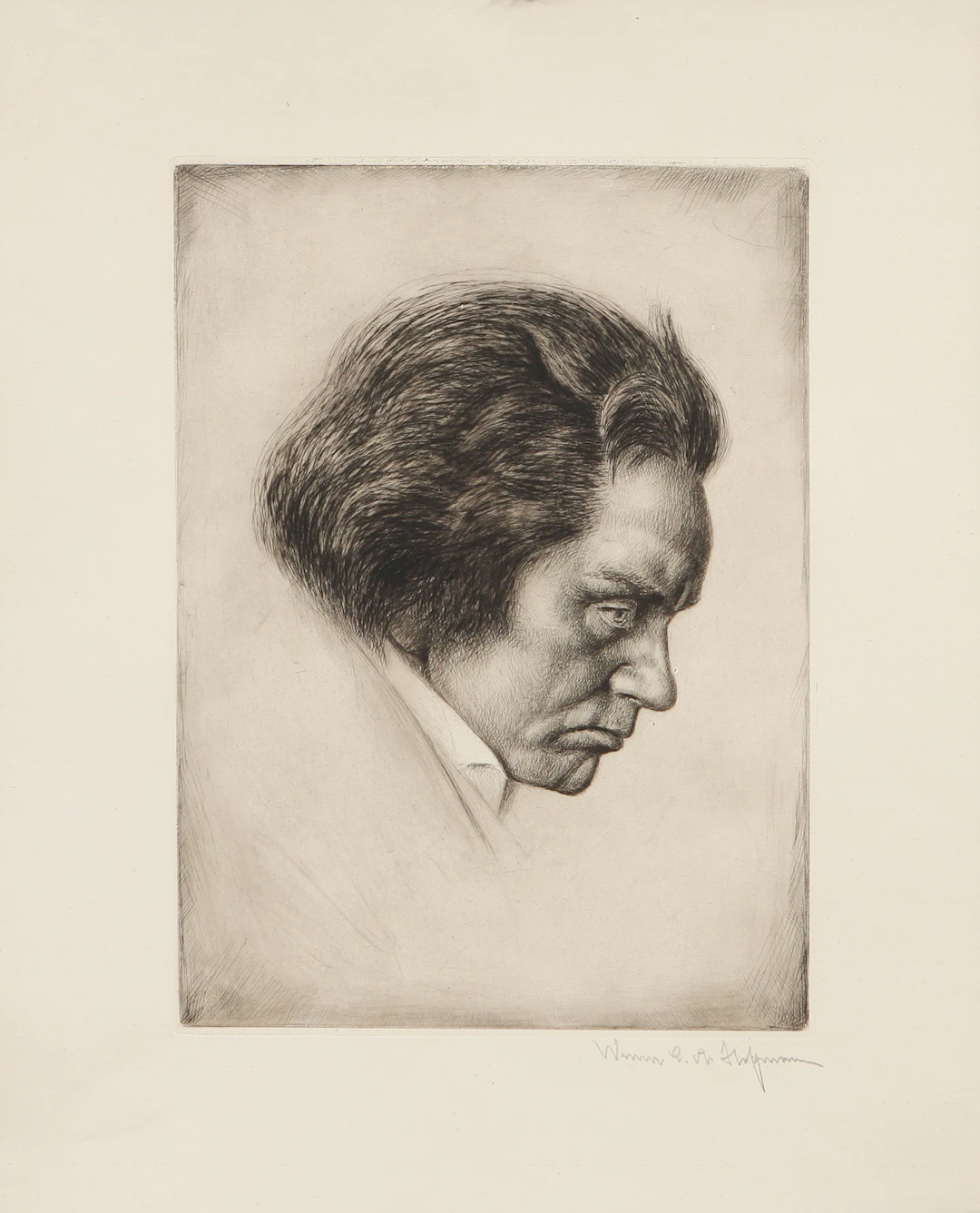 WERNER HOFFMANN. Beethoven, etsning, signerad.