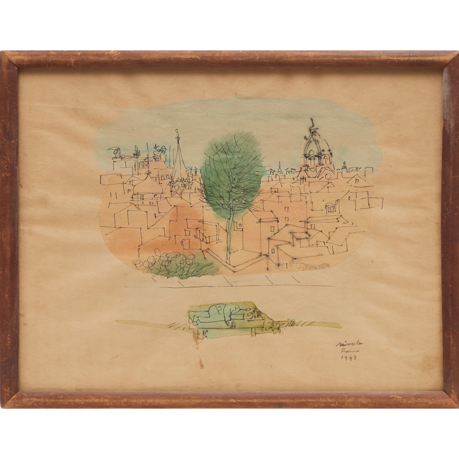 Costantino Nivola, ink and watercolor on paper