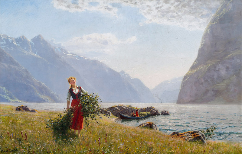 Fjord Landscape with Scenes of Everyday Life - Dahl, Hans(1849-1937)