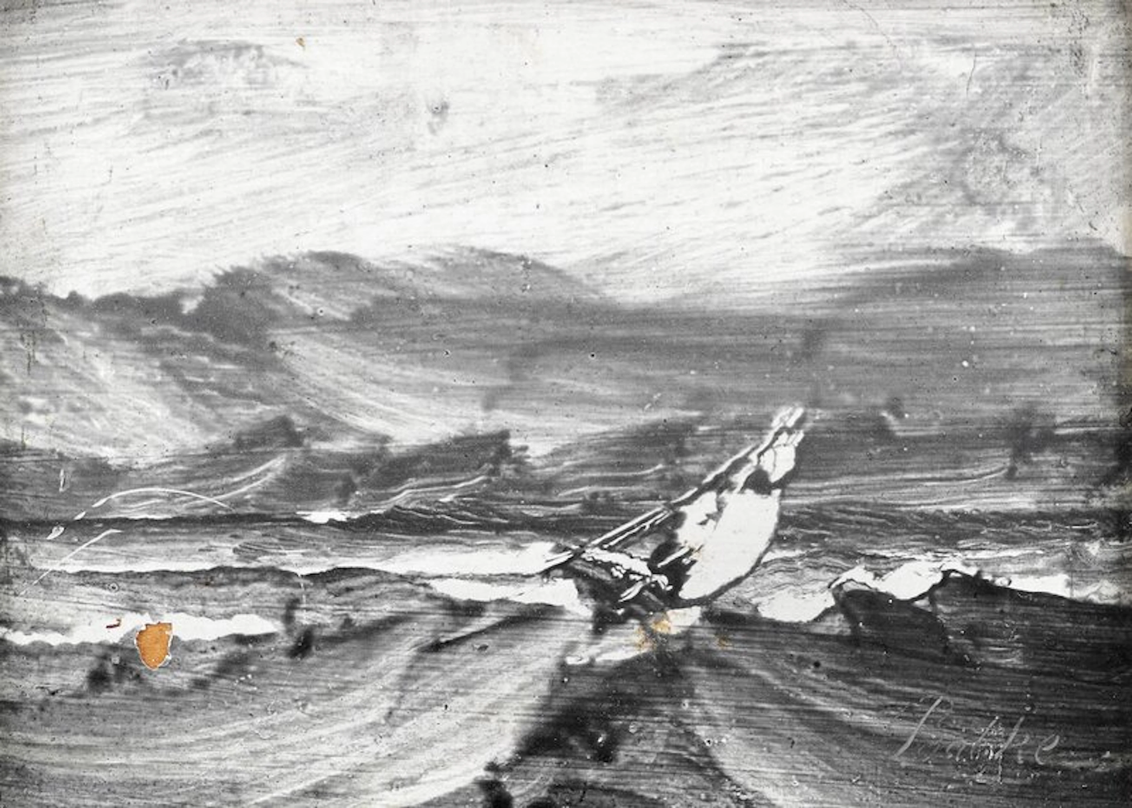 Seilbåt på opprørt hav - Balke, Peder(1804-1887)
