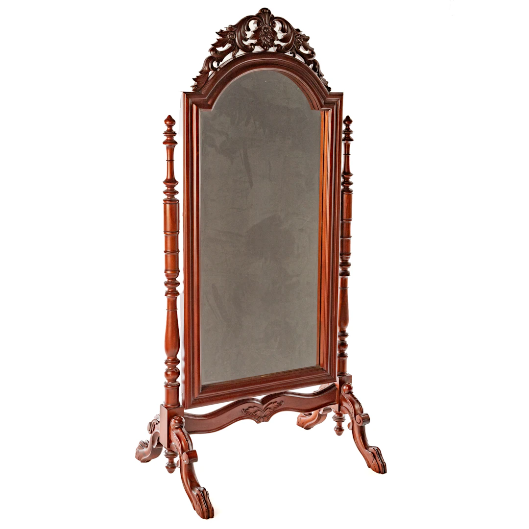 Victorian Style Carved Cherry Cheval Mirror