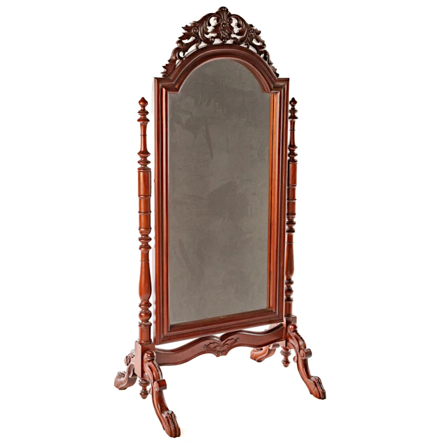 Victorian Style Carved Cherry Cheval Mirror
