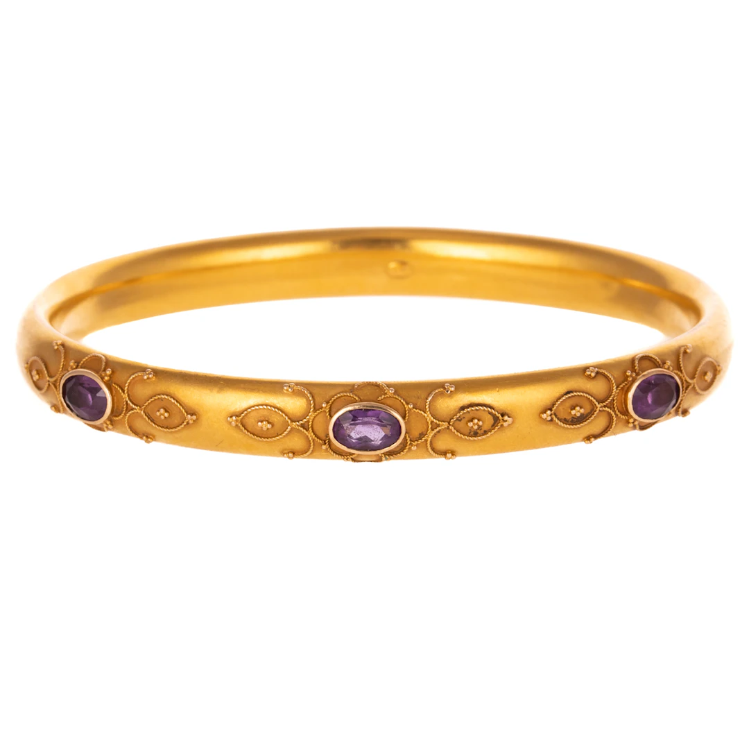 An Art Nouveau Amethyst Bangle in 14K