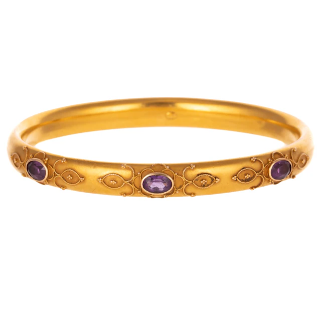 An Art Nouveau Amethyst Bangle in 14K