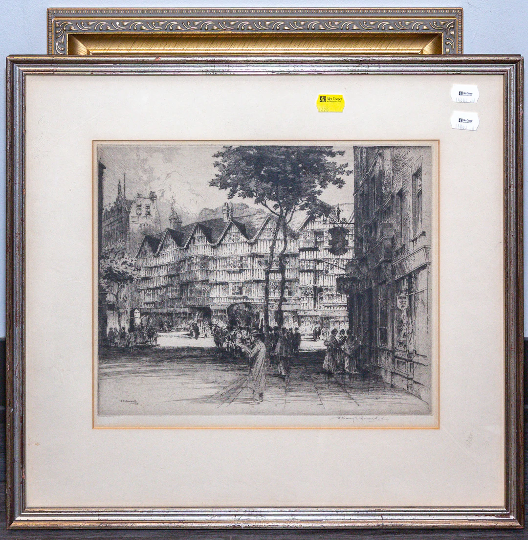 A.E. Howarth. Street Scene, etching
