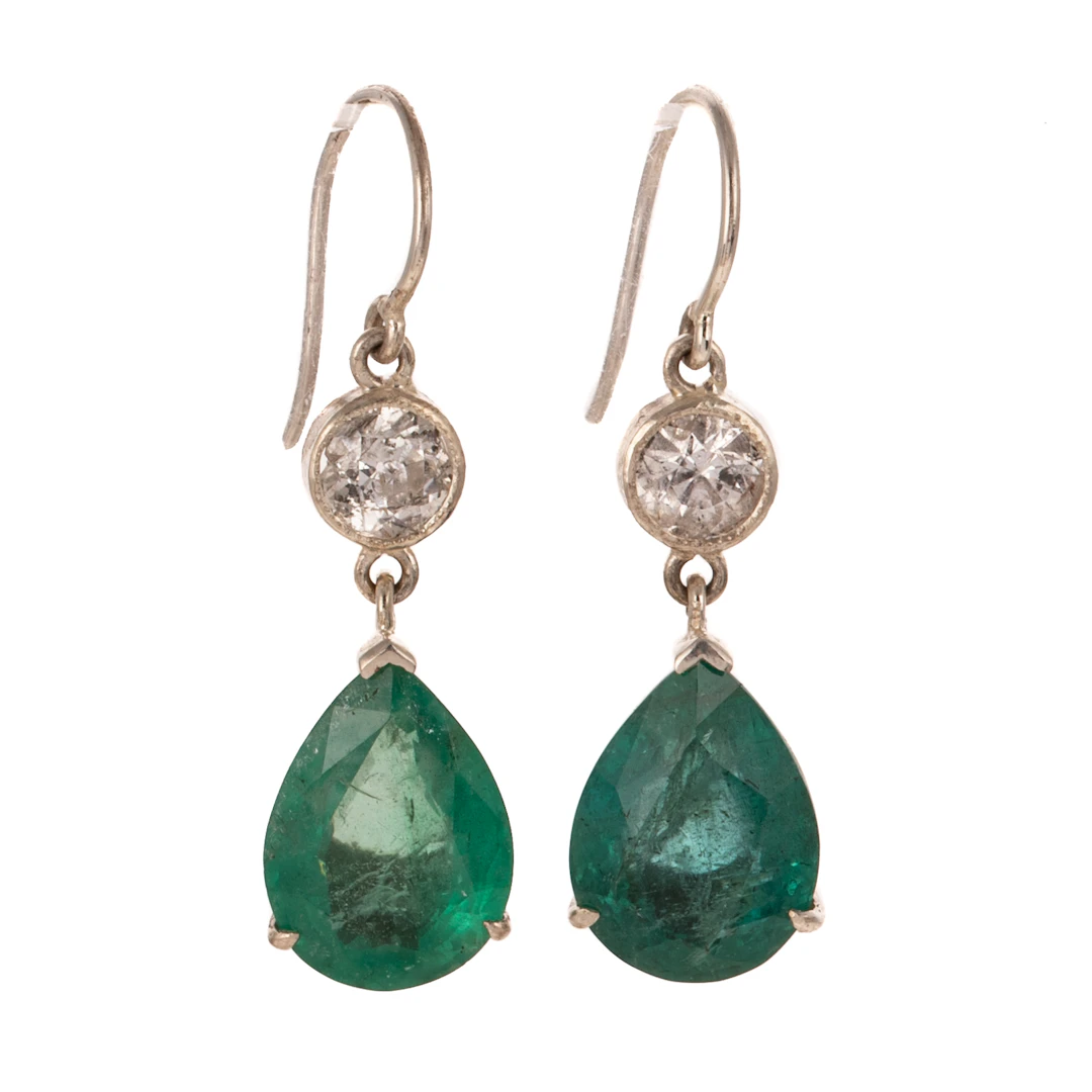 A Pair of 8.00 ctw Emerald & Diamond Earrings in 18K