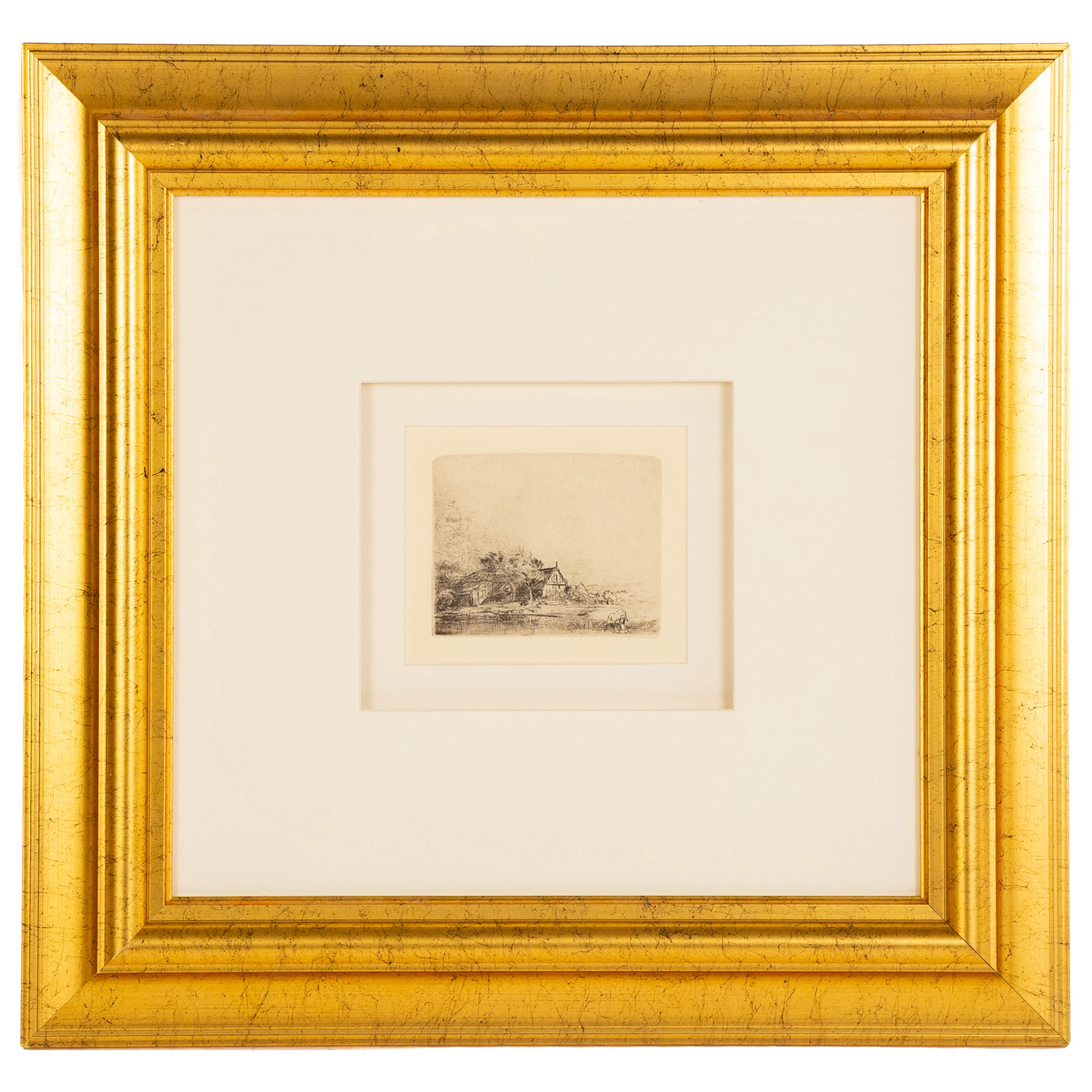 After Rembrandt Van Rijn. "Landscape Cow Drinking," etching