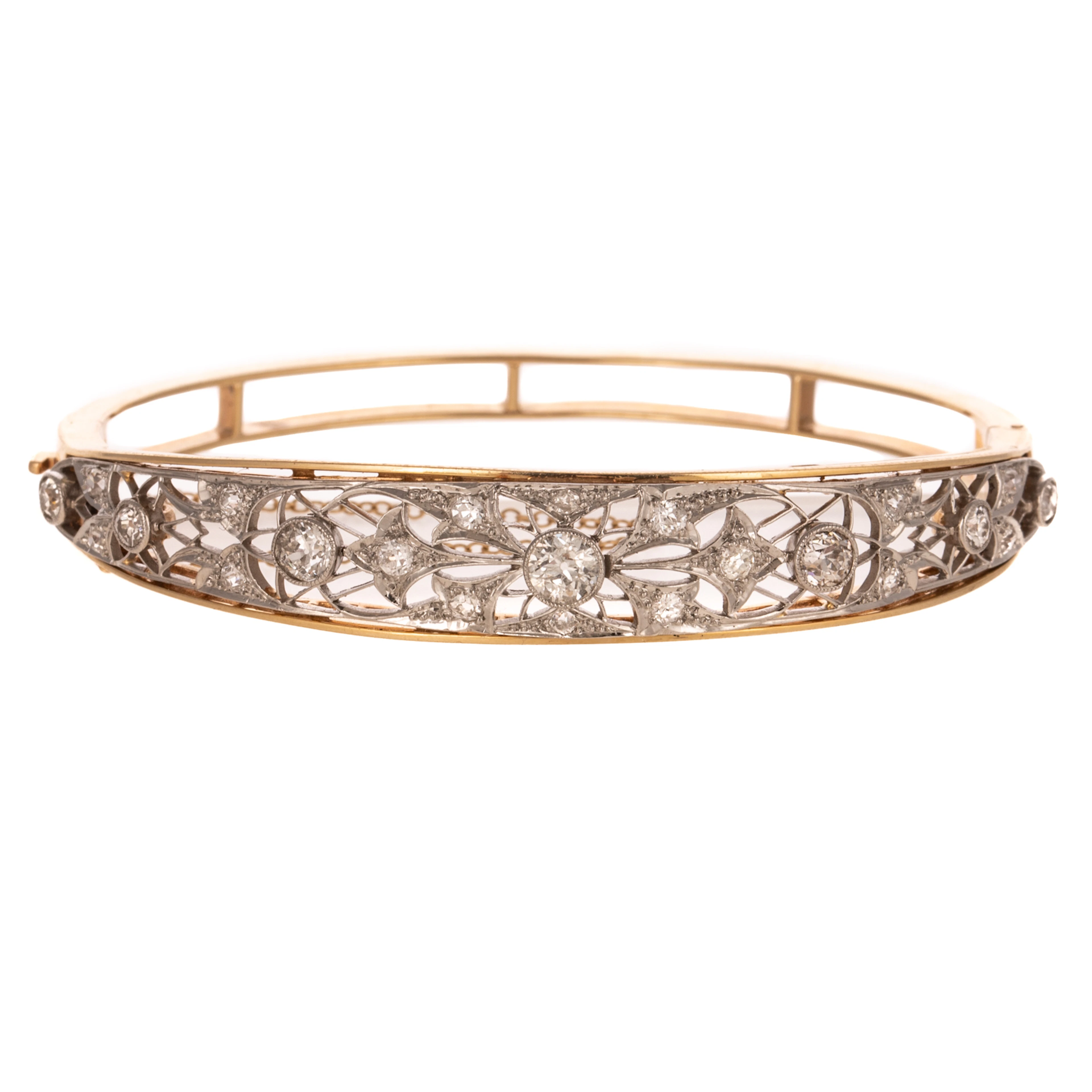 An Edwardian Diamond Foliate Bangle in Platinum & 14K