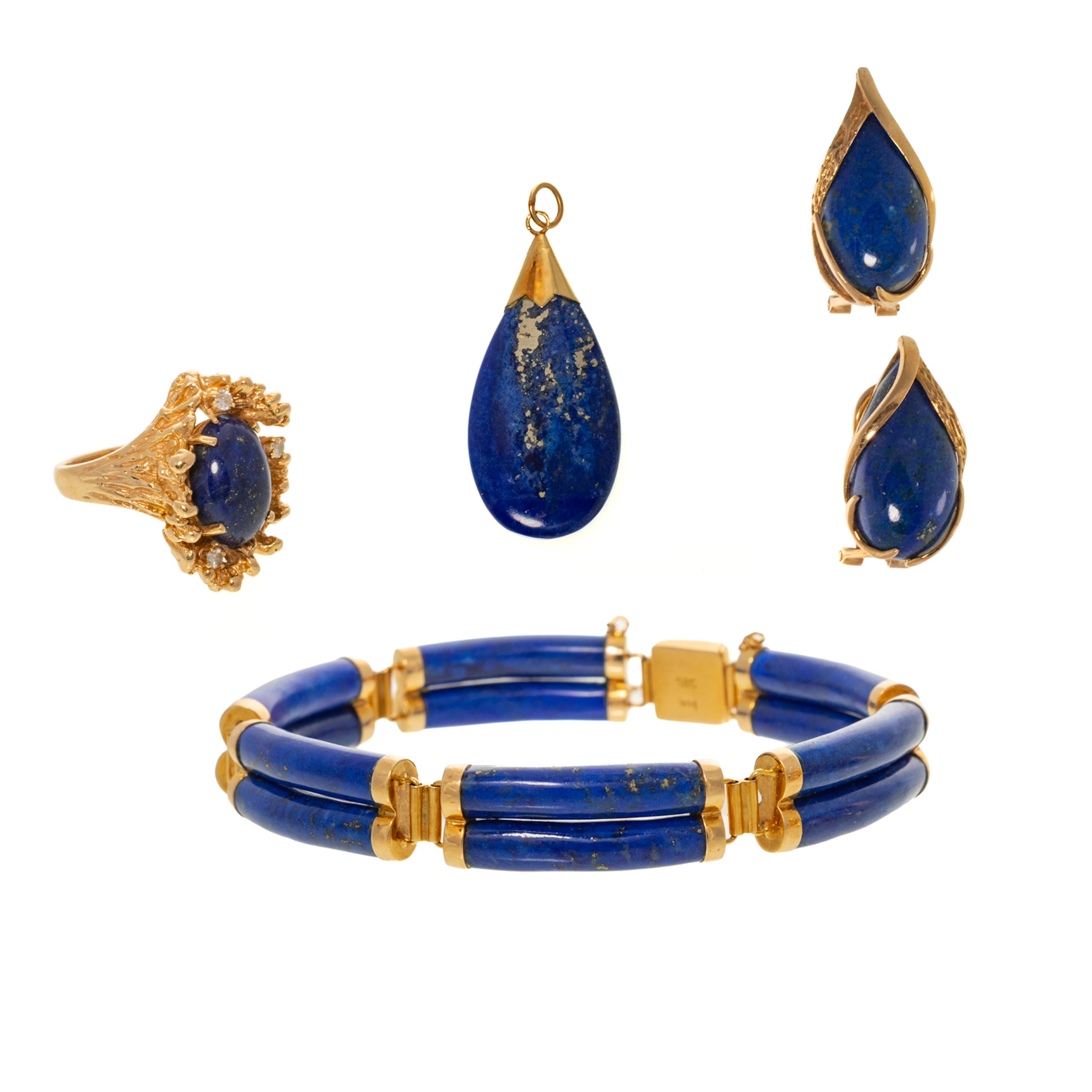 A Suite of Lapis Lazuli Jewelry in 14K