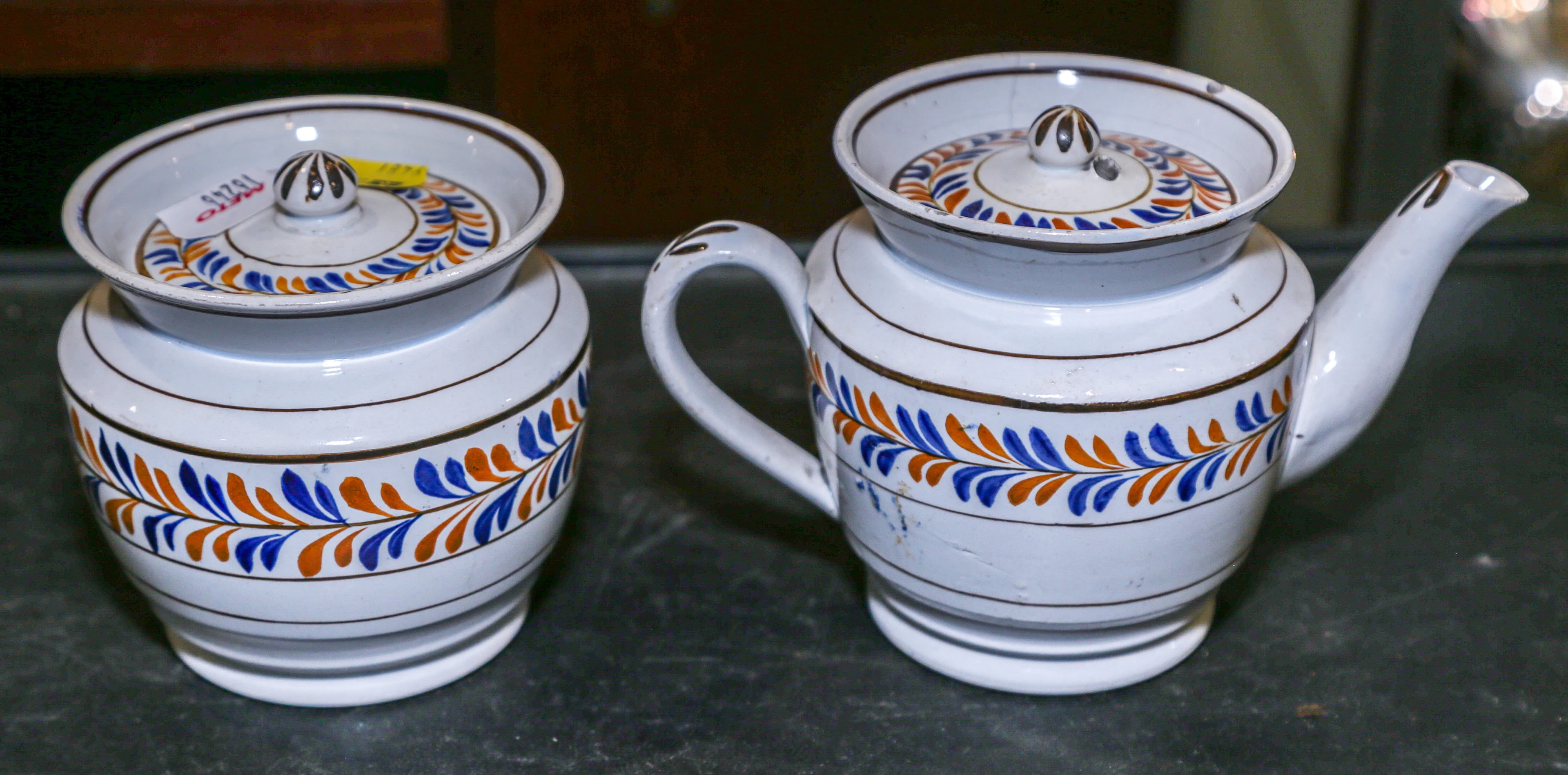 A Pearlware Individual Tea Pot & Sugar Bowl