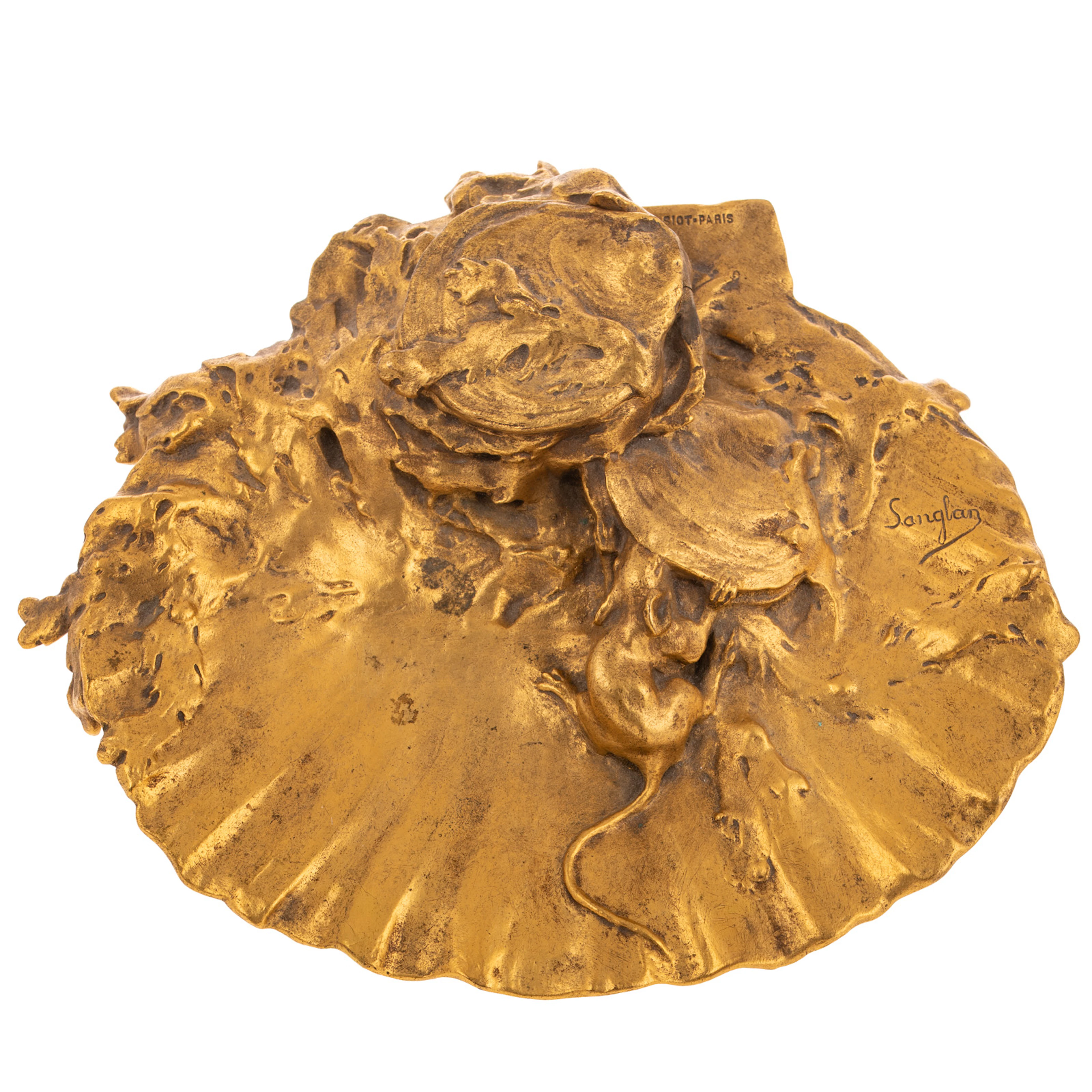 A French Art Nouveau Gilt Bronze Sanglan Inkwell