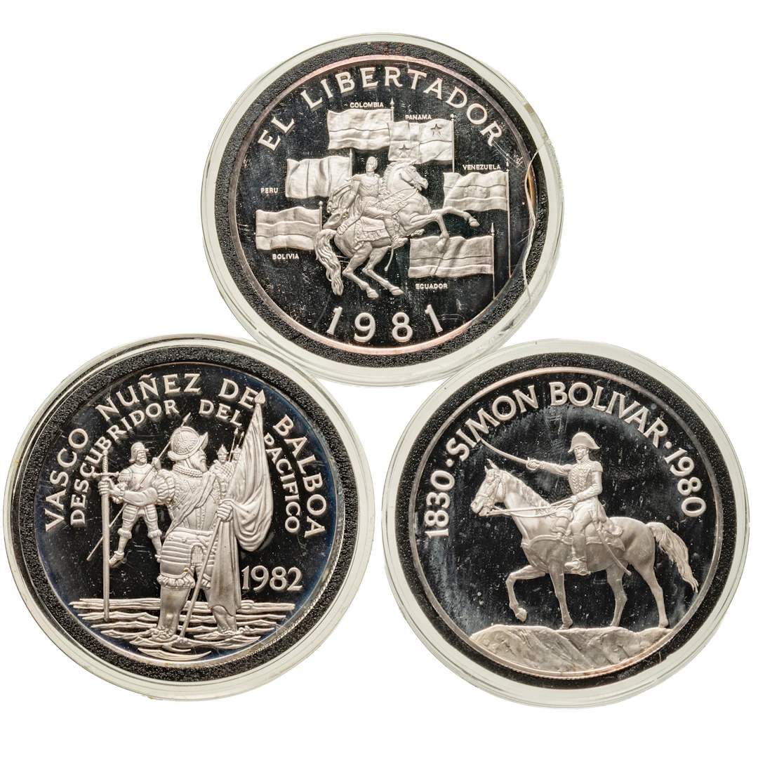 Three Panama Silver Proof 20 Balboas