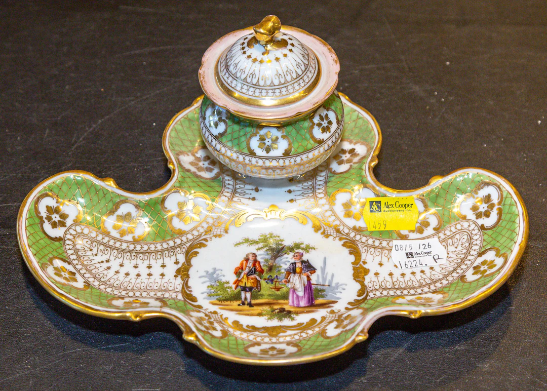 A Richard Klemm Painted & Gilt Porcelain Ink Stand